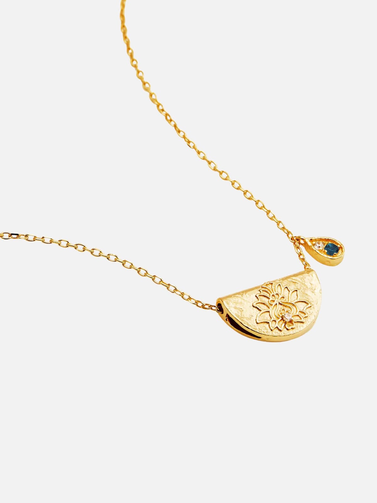 Lotus Birthstone Necklace - December | Blue Topaz - Gold Necklaces By Charlotte 