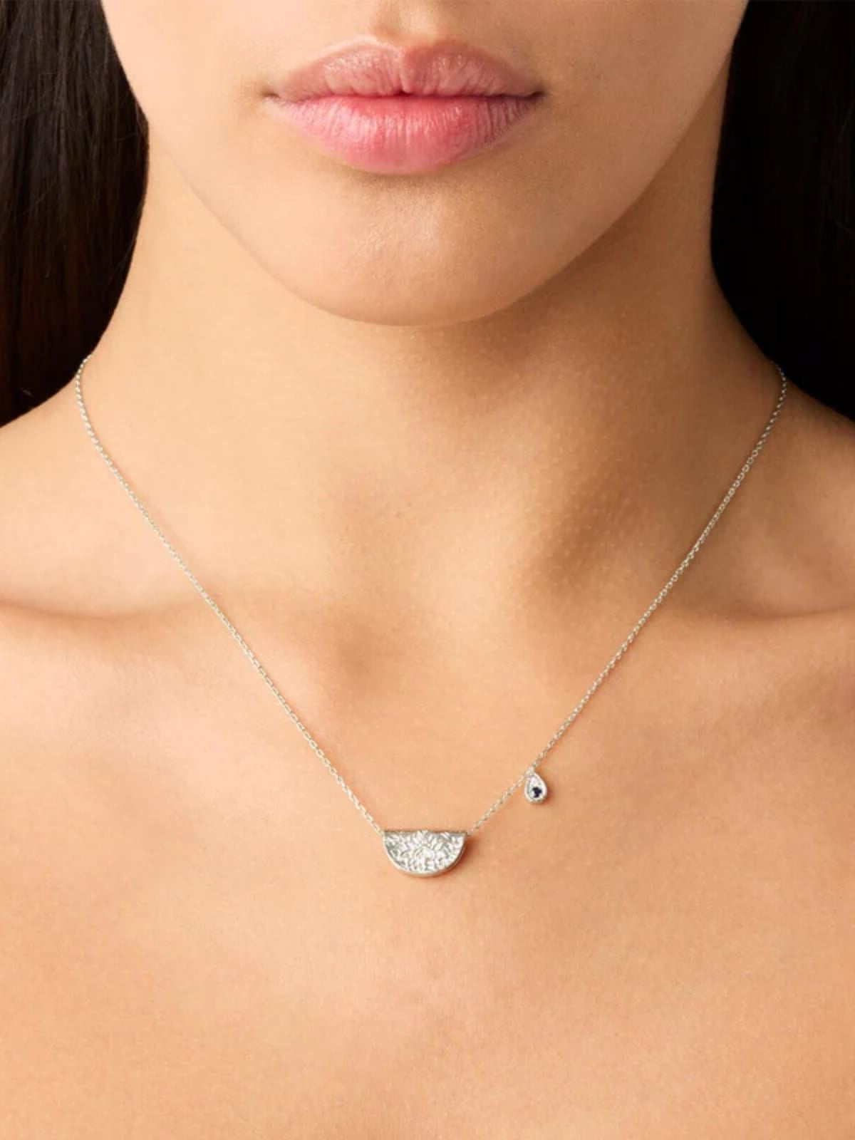 Lotus Birthstone Necklace - September - Sapphire - Sterling Silver