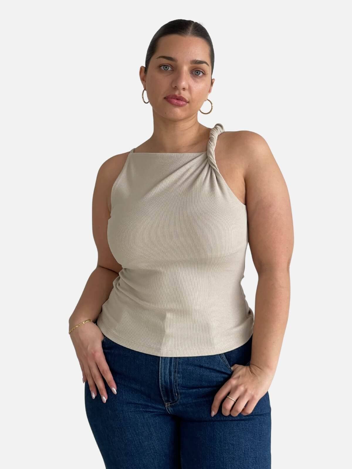 Ione Asym Top - Taupe Tops Bec + Bridge 