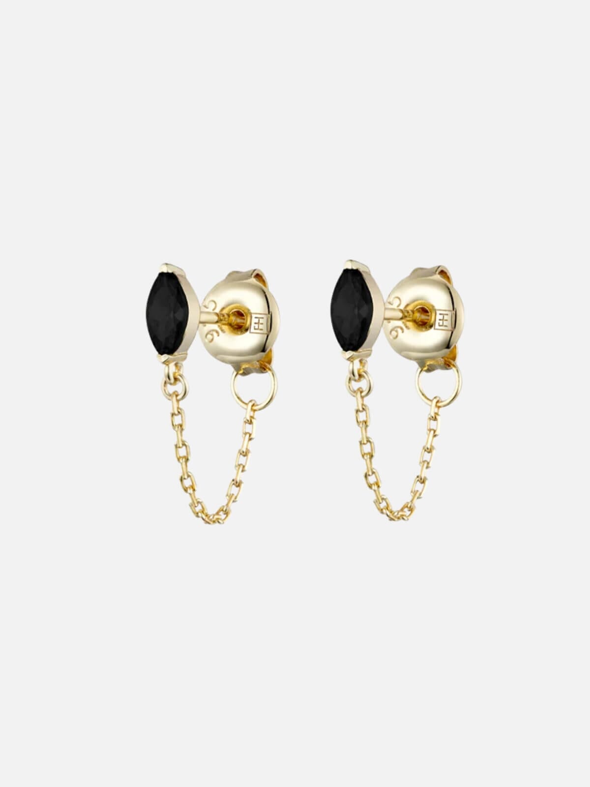 Marquise Chain Studs: Silver + 18K Gold Plating + Onyx Earrings F+H Jewellery 