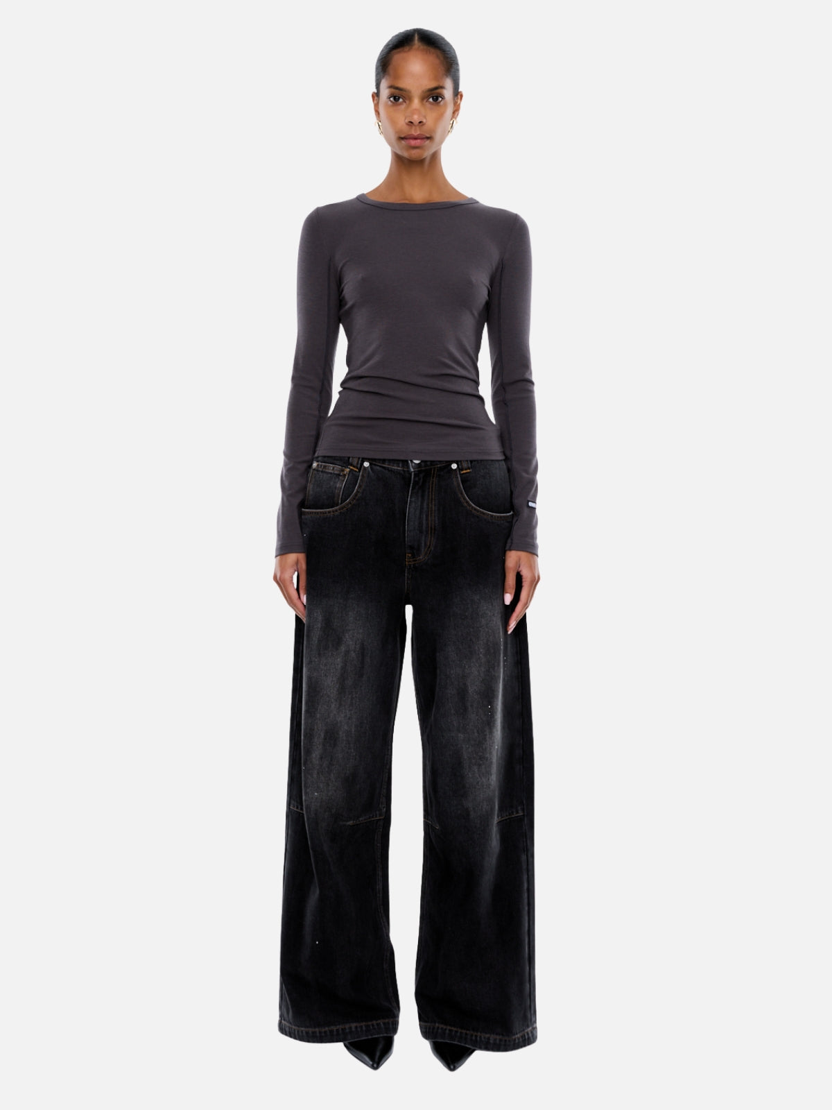 Jade Long Sleeve Top - Charcoal