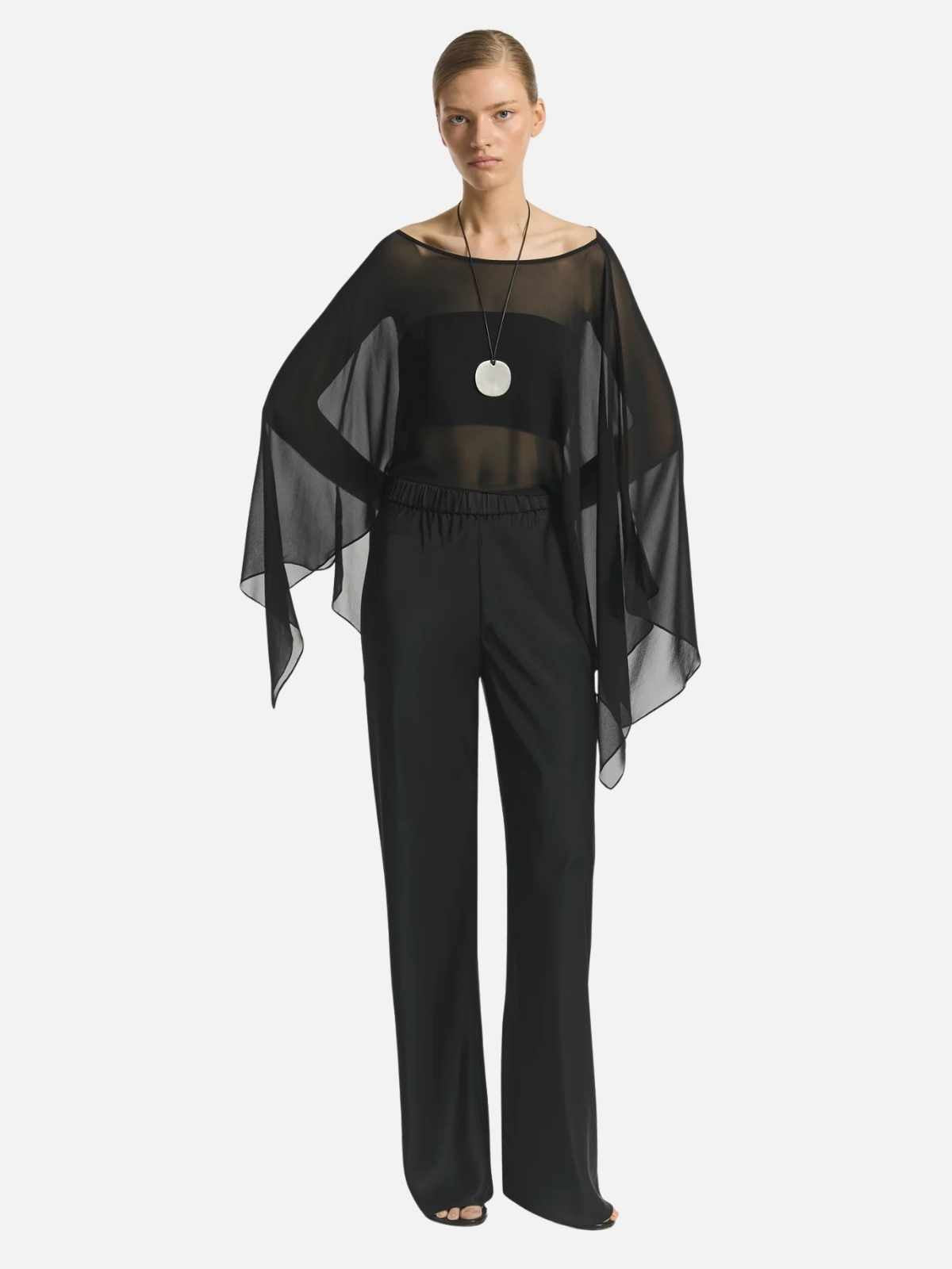 Romance Silk Cape Top - Black