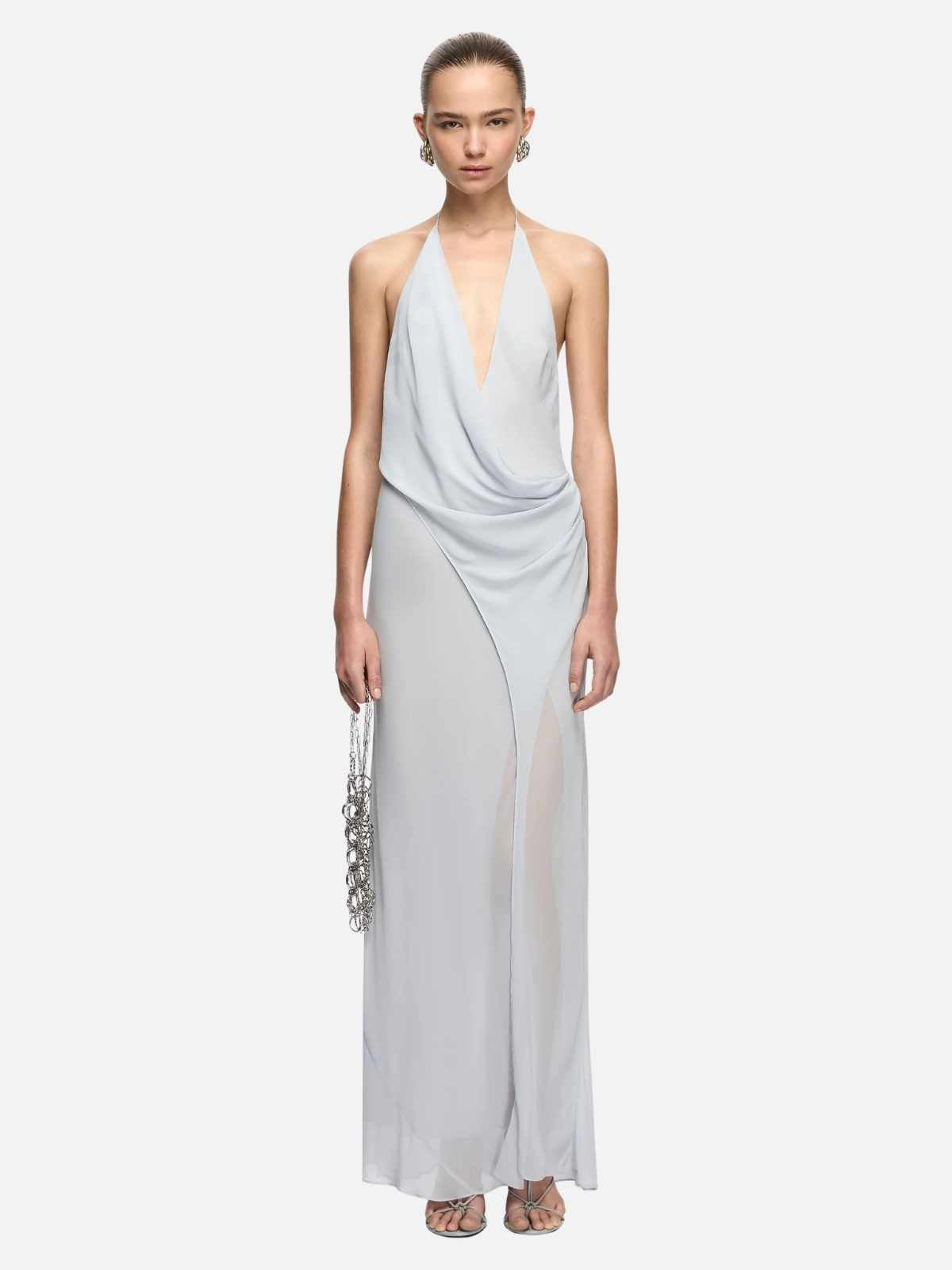 Sabrina Drape Maxi Dress - Blue Smoke