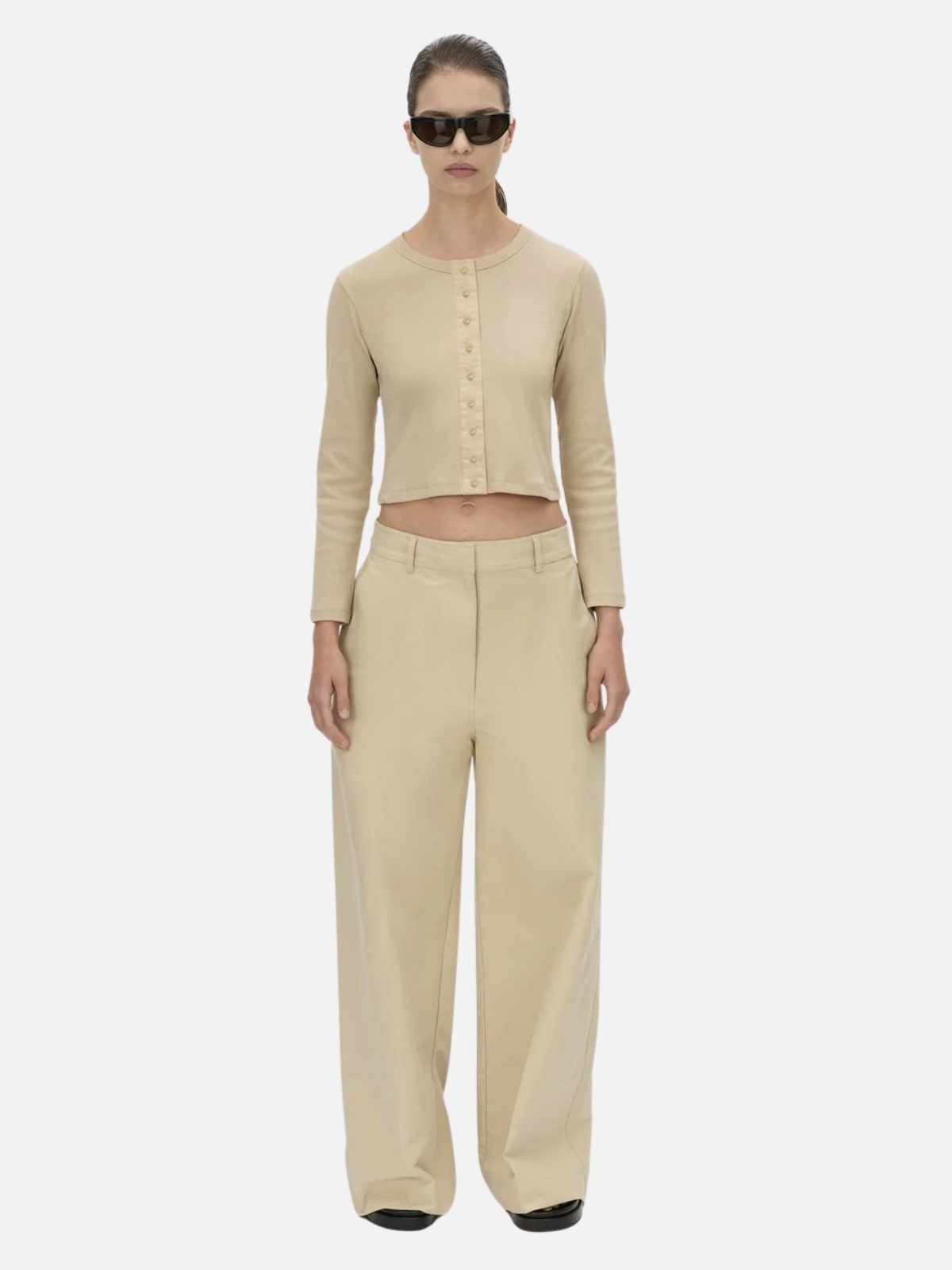 Aubrey Long Sleeve Rib Top - Latte