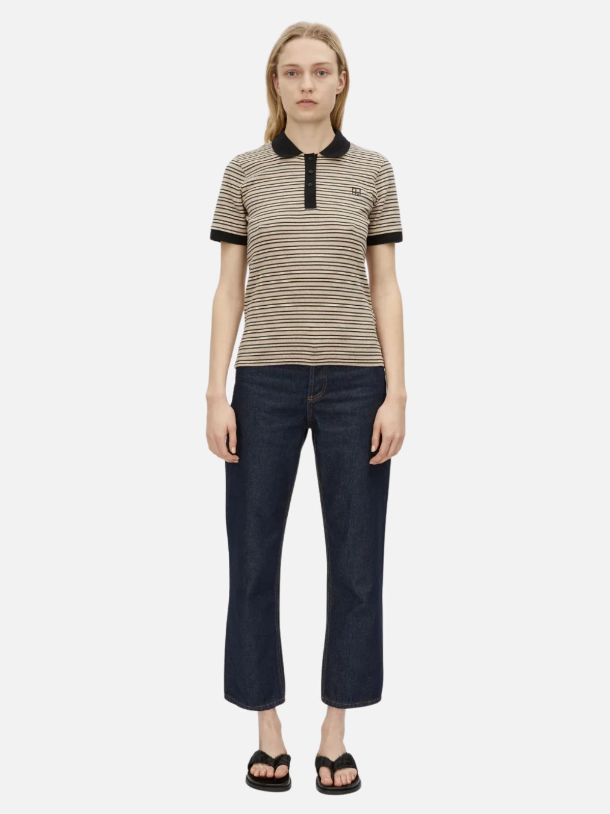 Platinum Short Sleeve Polo - Oat Stripe