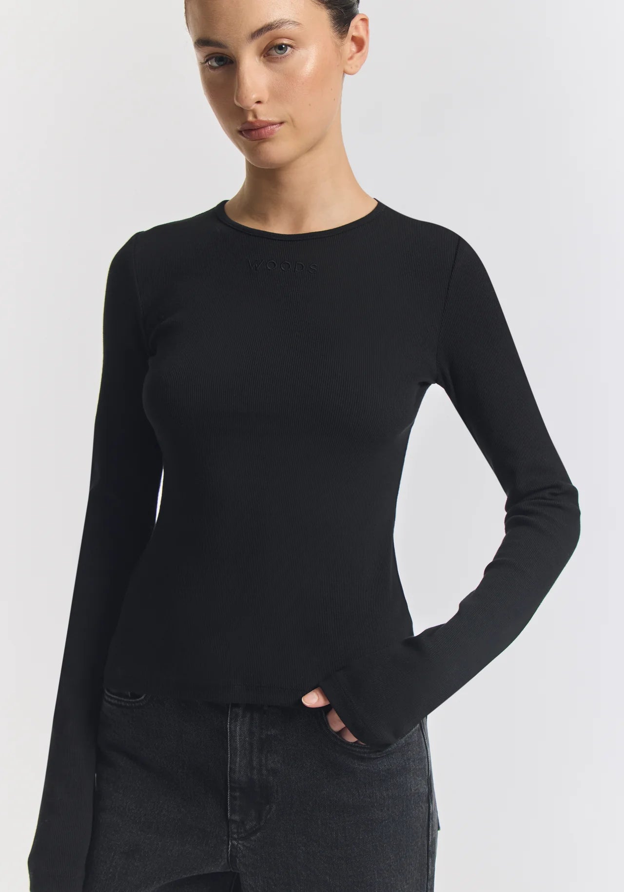Woods Rib Longsleeve Tee - Black