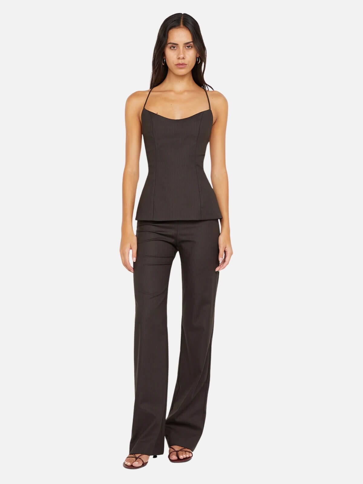 Bec + Bridge | Ingrid Tie Top - Choc Pinstripe | Perlu