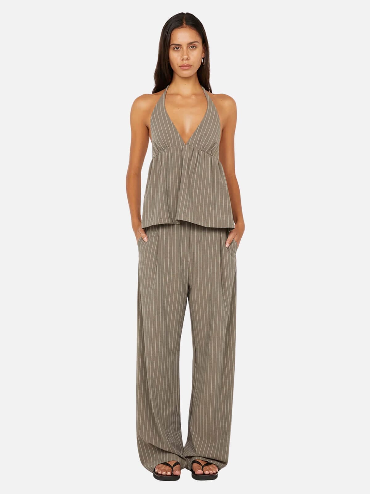 Bec + Bridge | Jonni Halter Top - Charcoal Stripe | Perlu