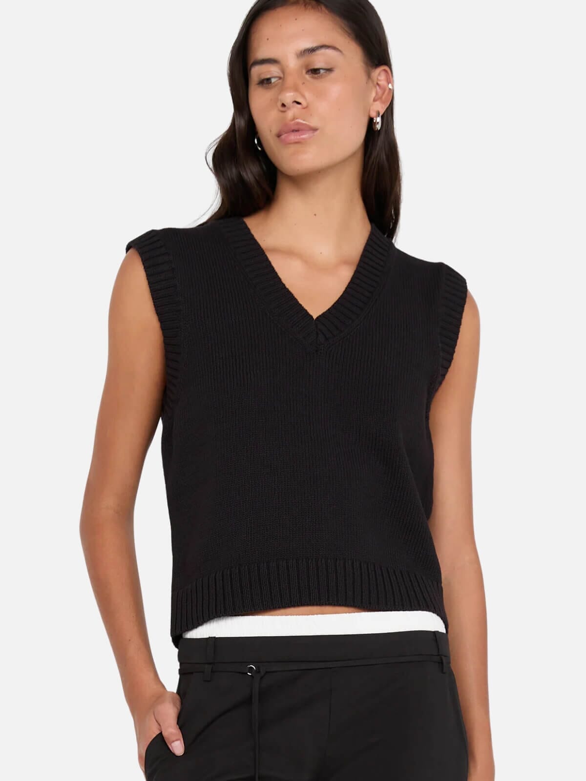 Kamilah V Neck Knitted Vest - Black Tops Bec + Bridge 