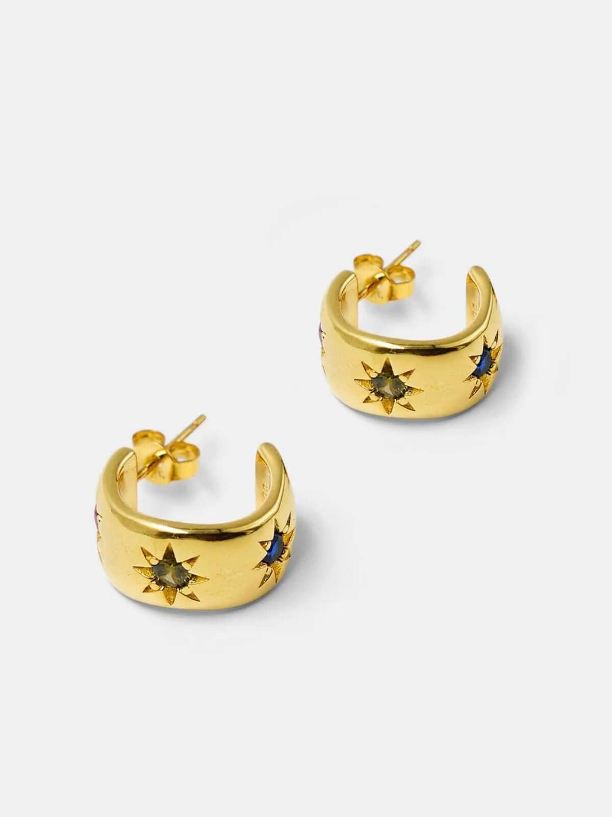 Brie Leon | 925 Triple Star Burst Hoop Earrings - Gold/Dark Multi | Perlu