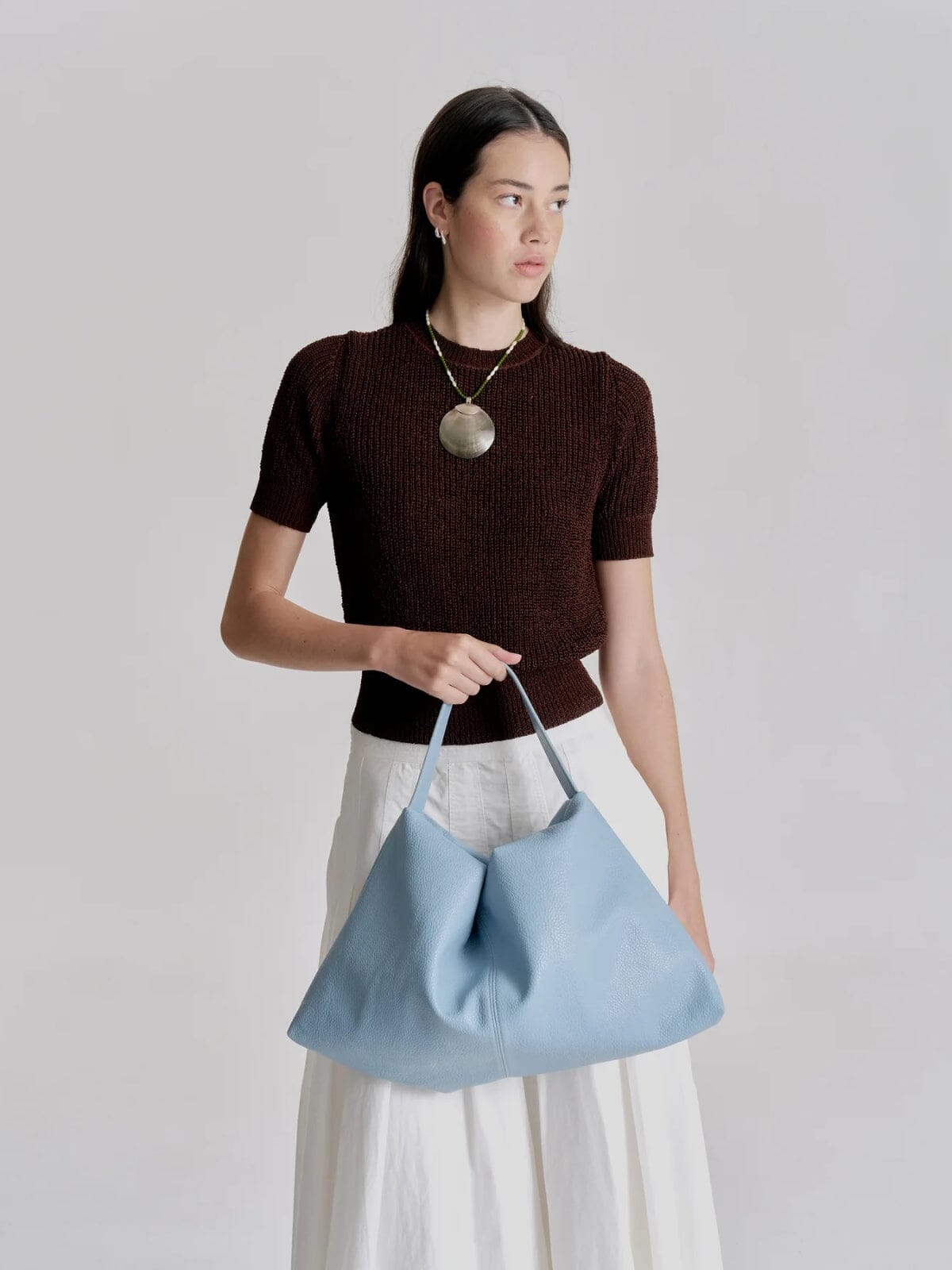 Harlow Slouch Mono Tote - Dusty Blue Bags & Purses Brie Leon 