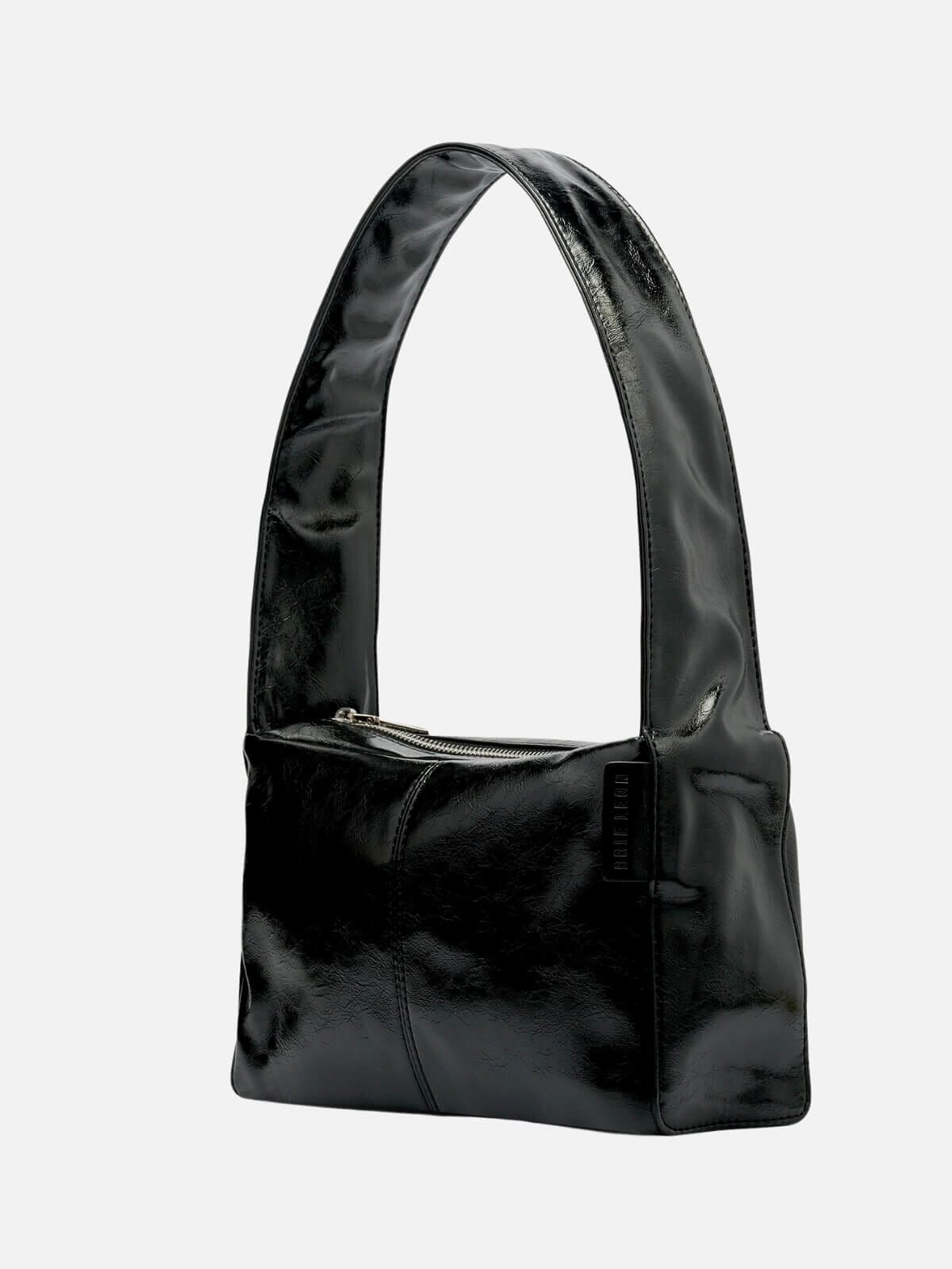 Brie Leon | Luca Shoulder Bag - Black Glossy Crinkle | Perlu