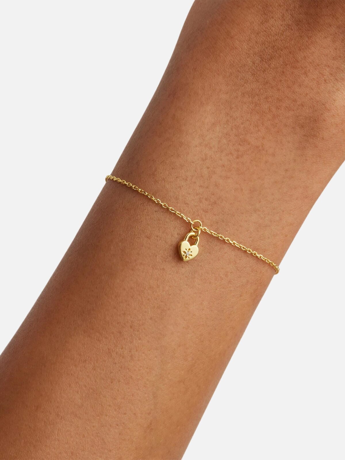 By Charlotte | 18k Gold Vermeil Crystal Lotus Heart Padlock Bracelet | Perlu