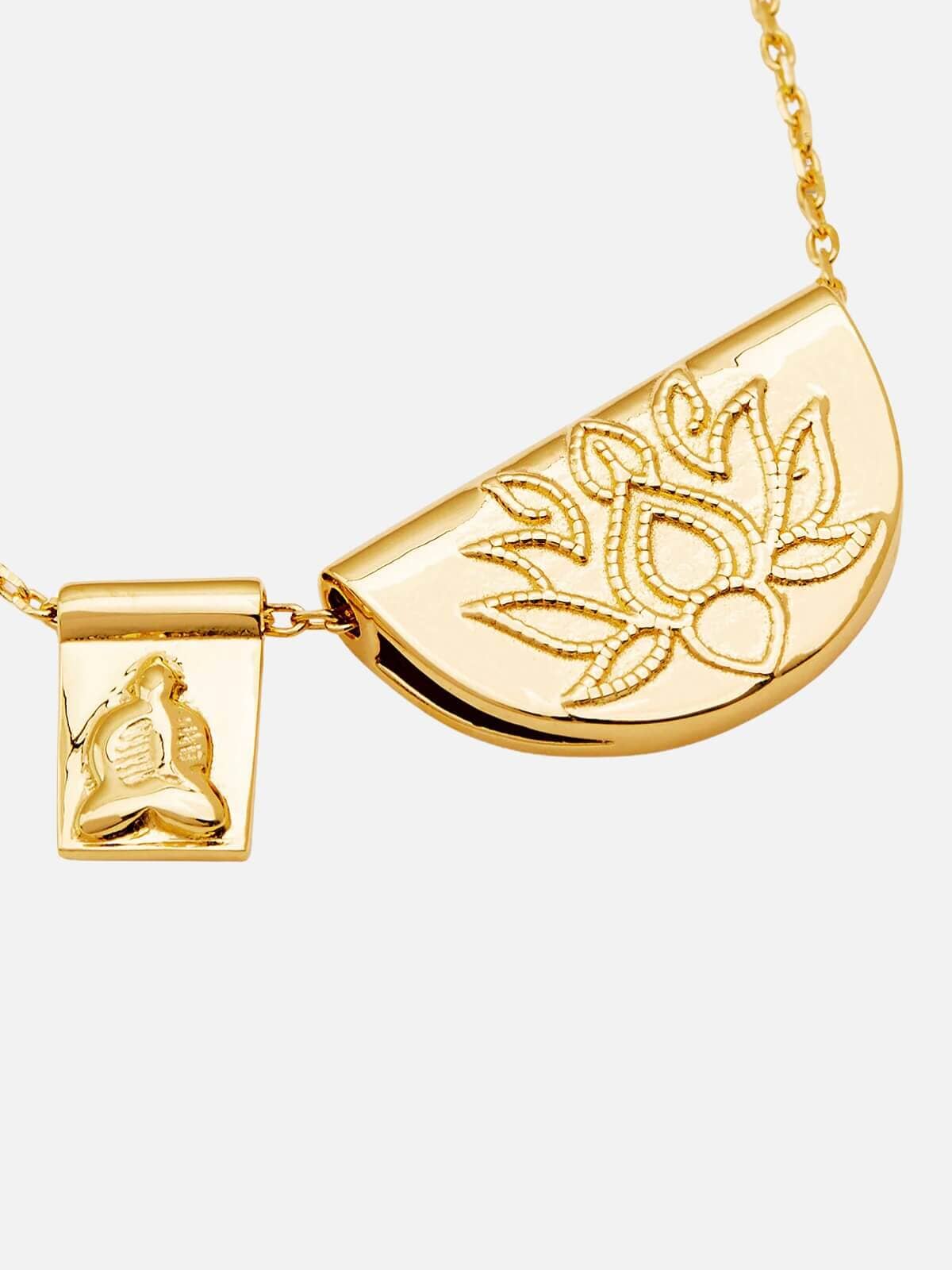 18k Gold Vermeil Lotus and Little Buddha Necklace Accessories By Charlotte 