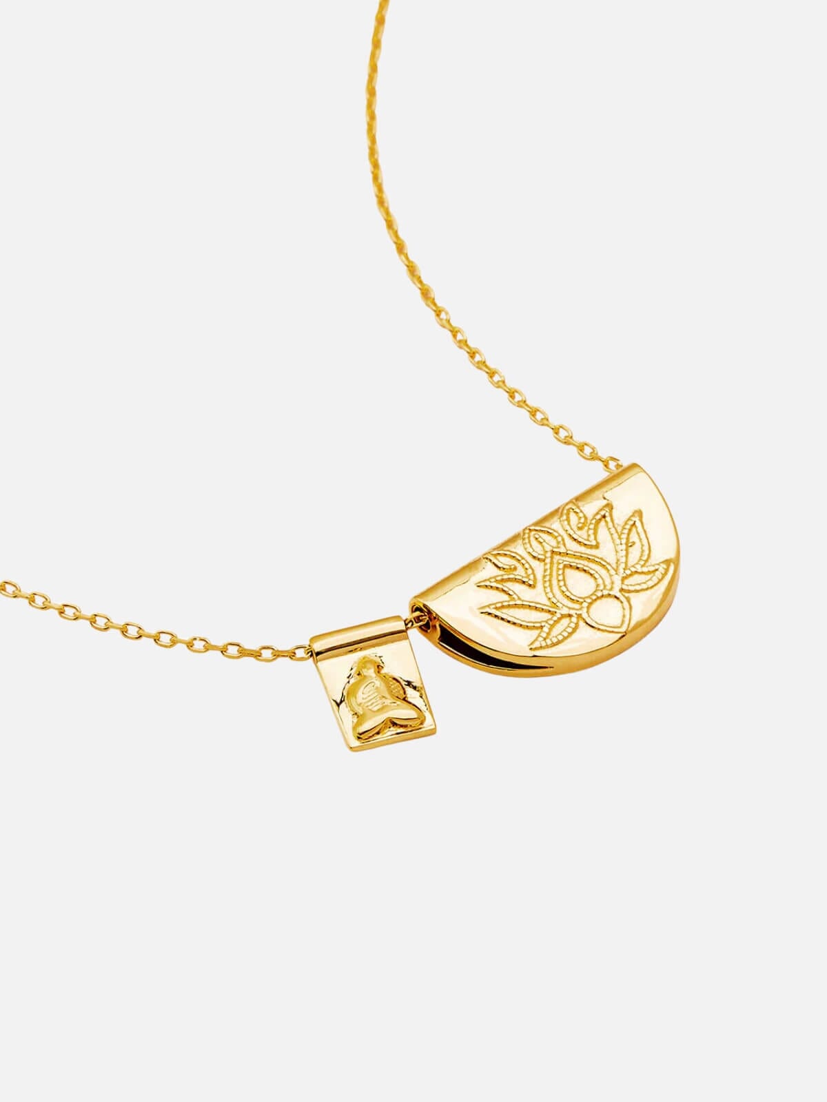 18k Gold Vermeil Lotus and Little Buddha Necklace Accessories By Charlotte 