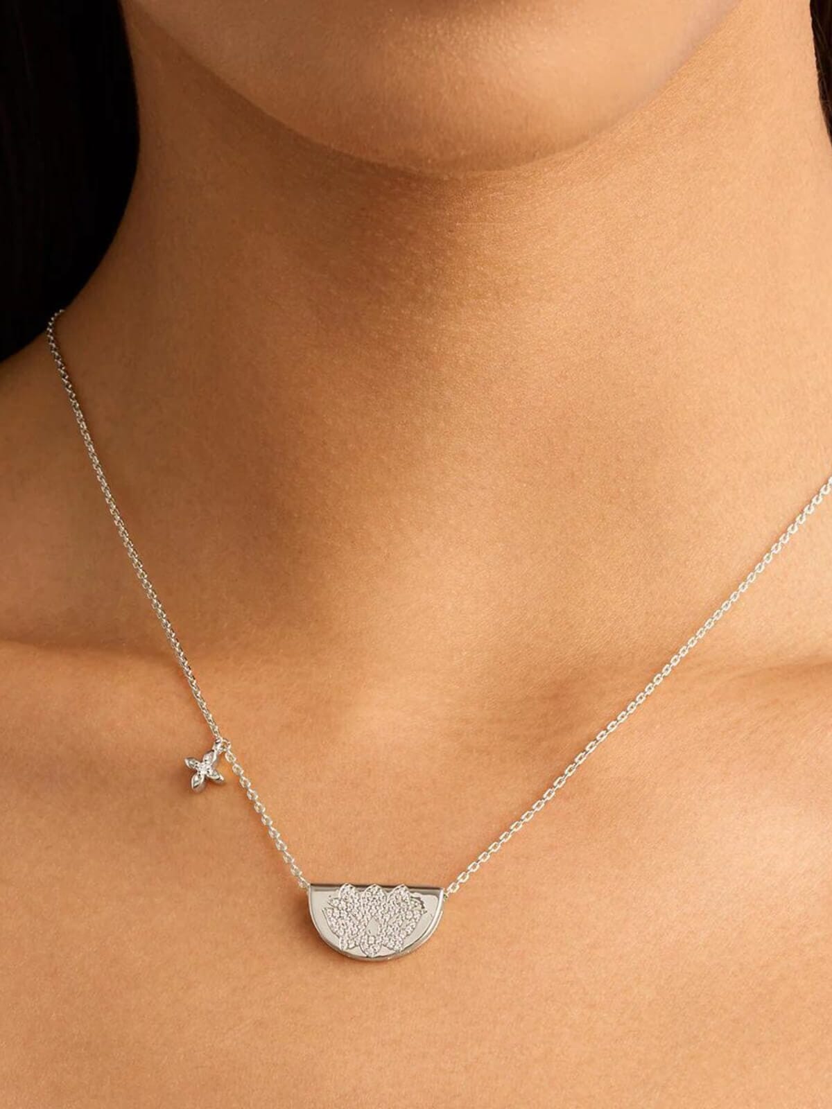 By Charlotte | Live In Light Lotus Necklace - Silver | Perlu