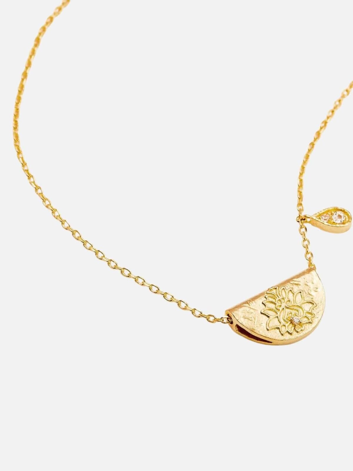 Lotus Birthstone Necklace - April | Topaz - Gold Necklaces By Charlotte 