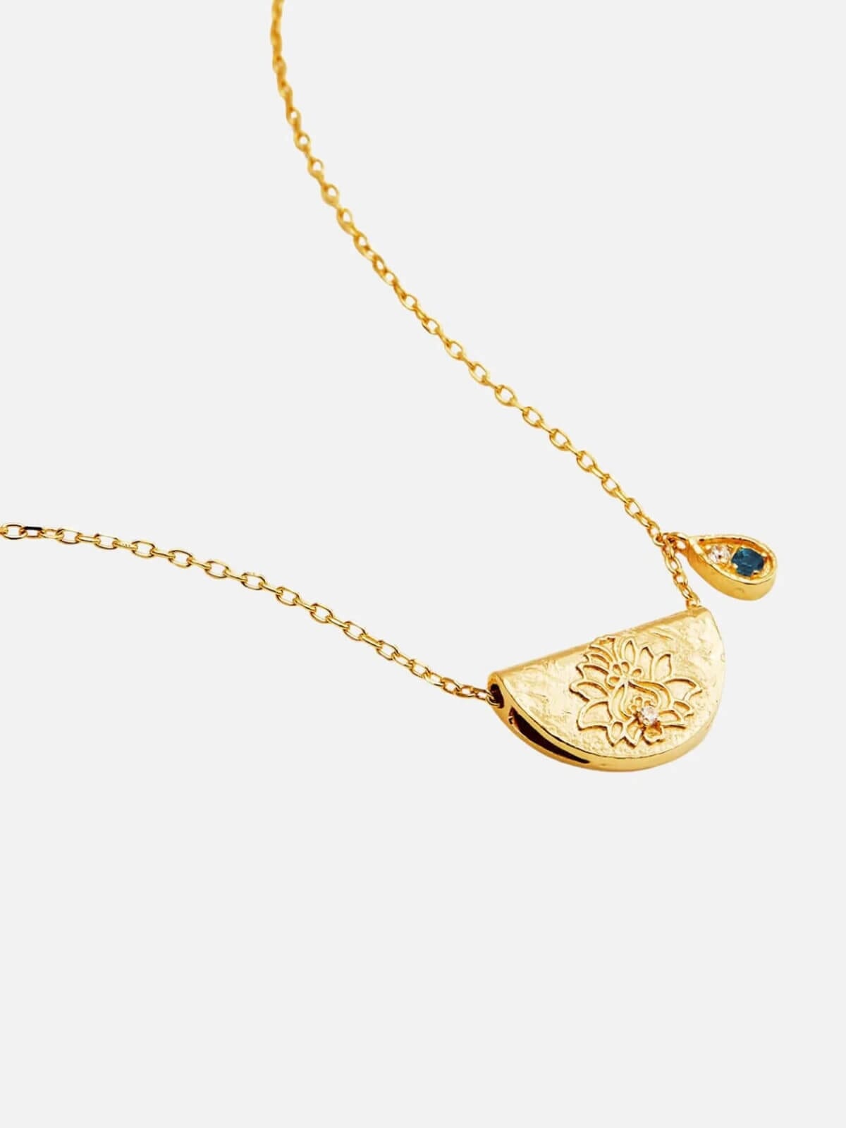 Lotus Birthstone Necklace - December | Blue Topaz - Gold Necklaces By Charlotte 
