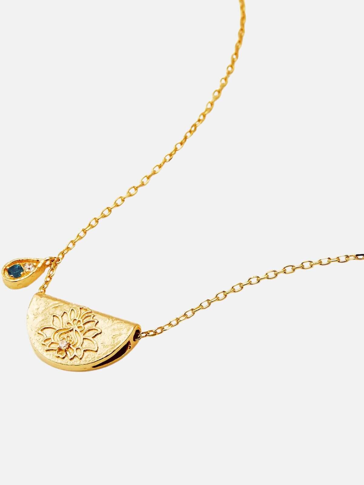 By Charlotte | Lotus Birthstone Necklace - December | Turquoise - Gold | Perlu 