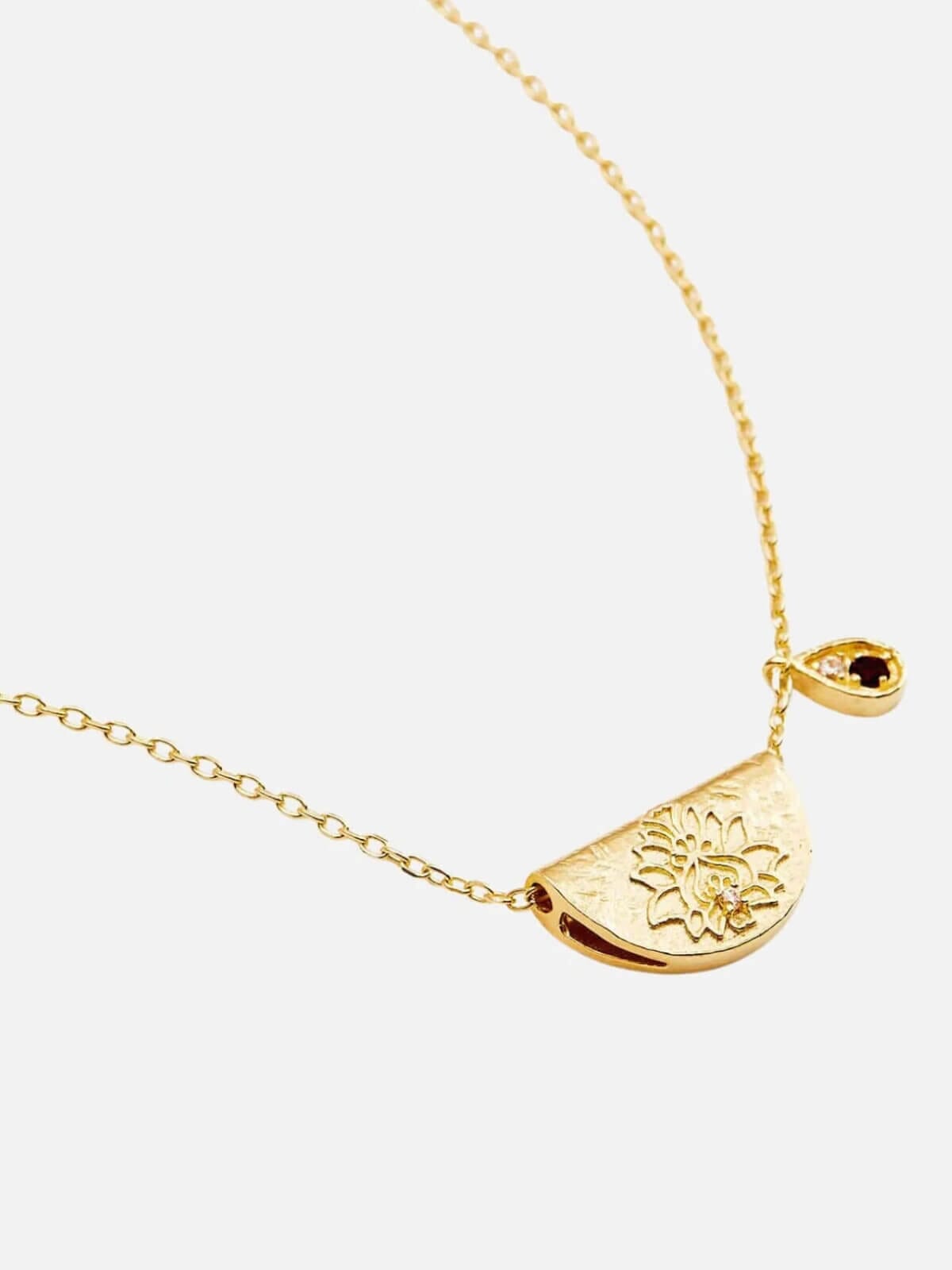 Lotus Birthstone Necklace - January | Garnet - Gold Necklaces By Charlotte 