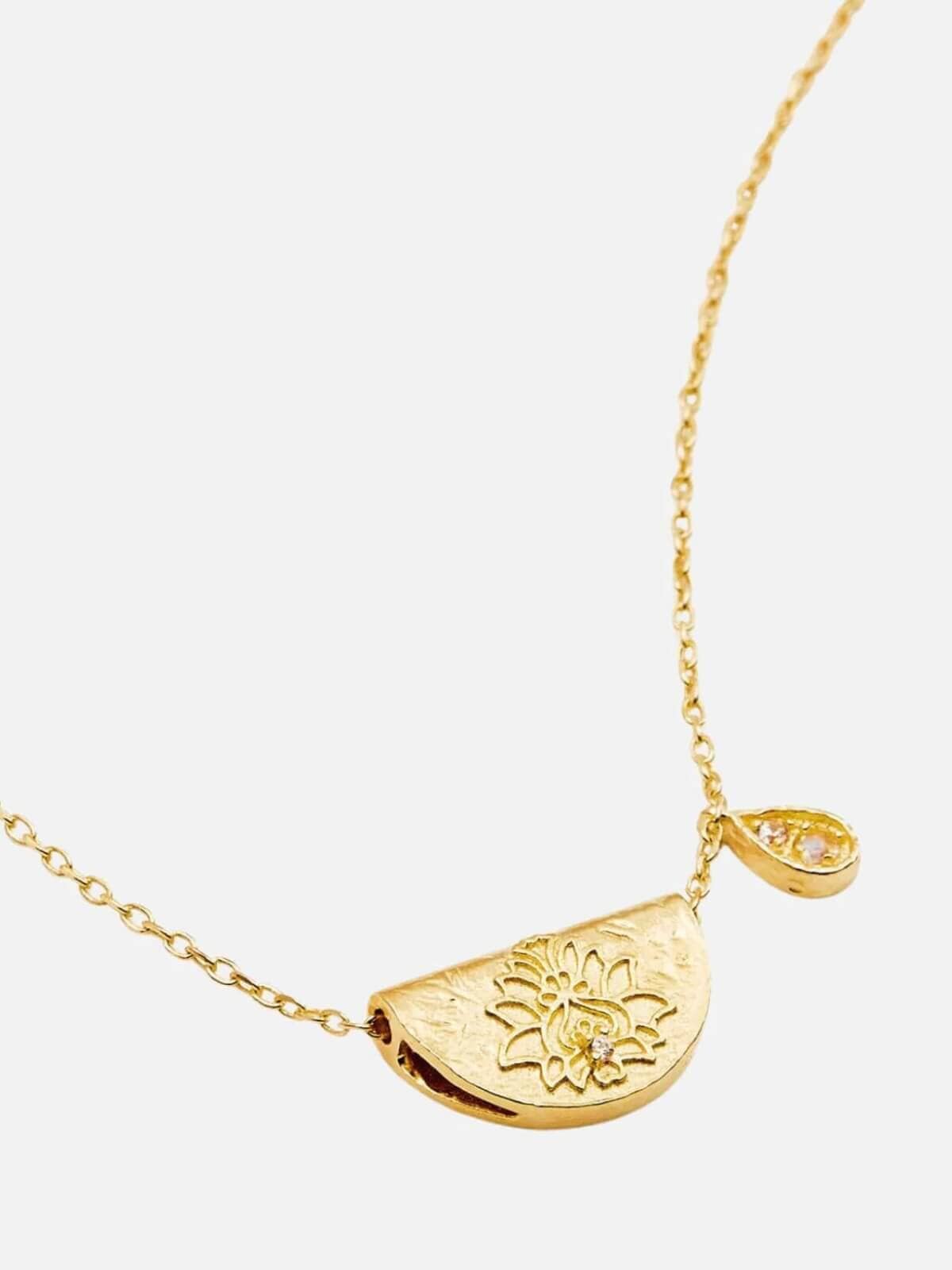 Lotus Birthstone Necklace - June | Moonstone - Gold Necklaces By Charlotte 