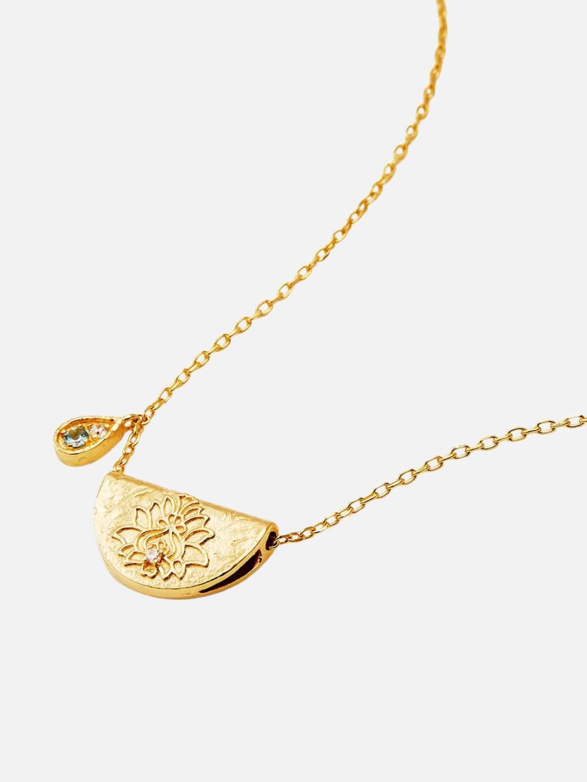 By Charlotte | Lotus Birthstone Necklace - March | Aquamarine - Gold | Perlu