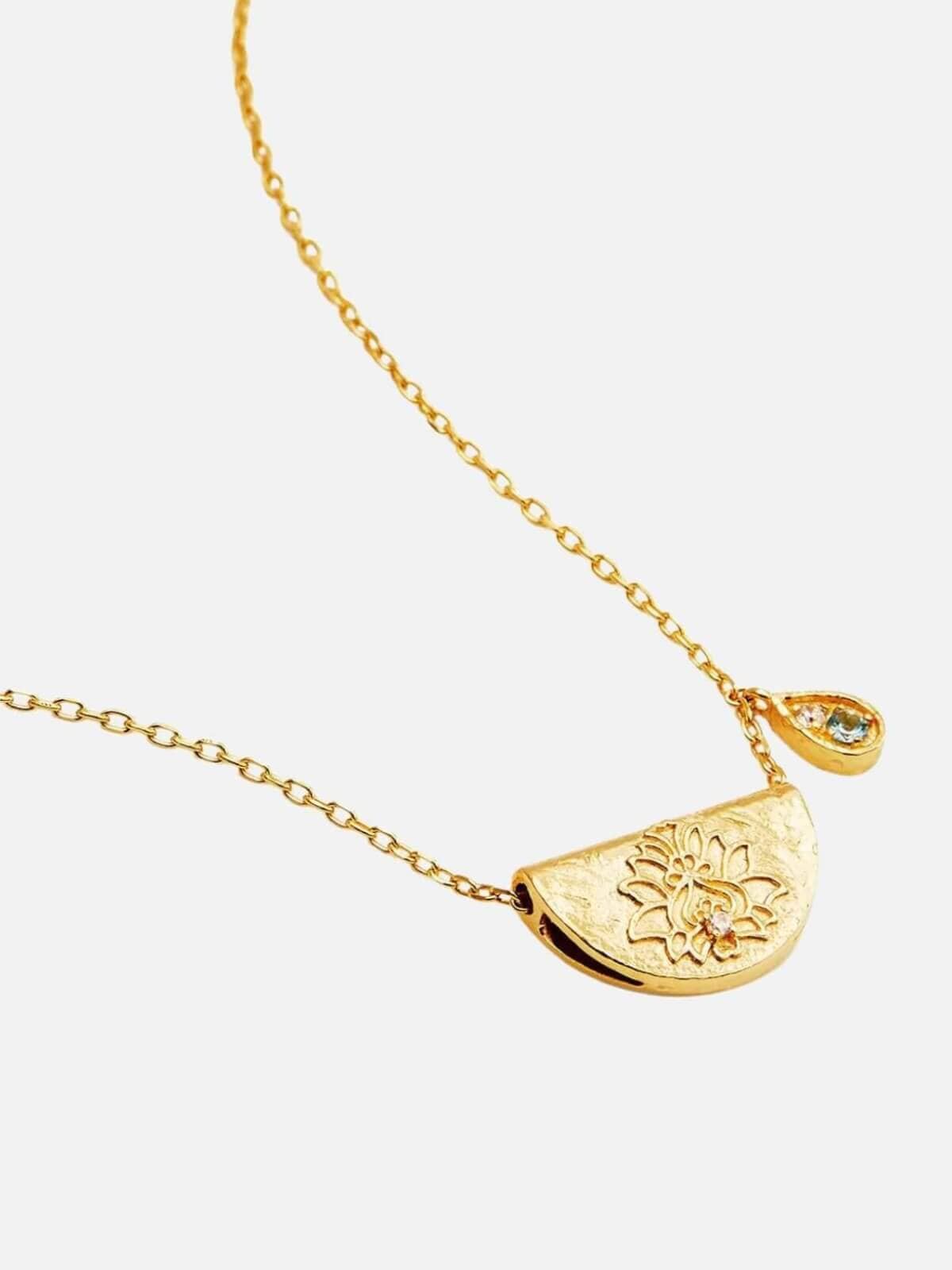 Lotus Birthstone Necklace - March | Aquamarine - Gold Necklaces By Charlotte 