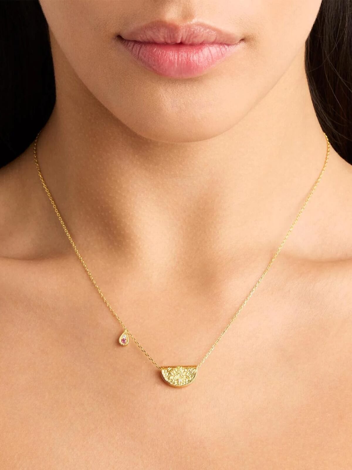By Charlotte | Lotus Birthstone Necklace - October | Pink Tourmaline - Gold | Perlu