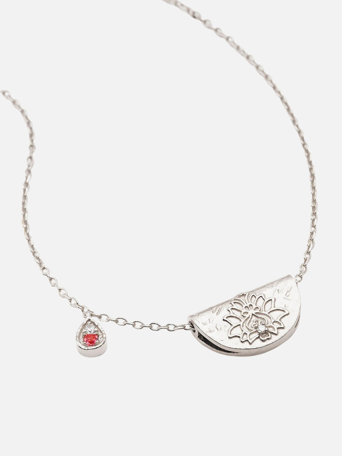 Lotus Birthstone Necklace - October | Pink Tourmaline - Silver