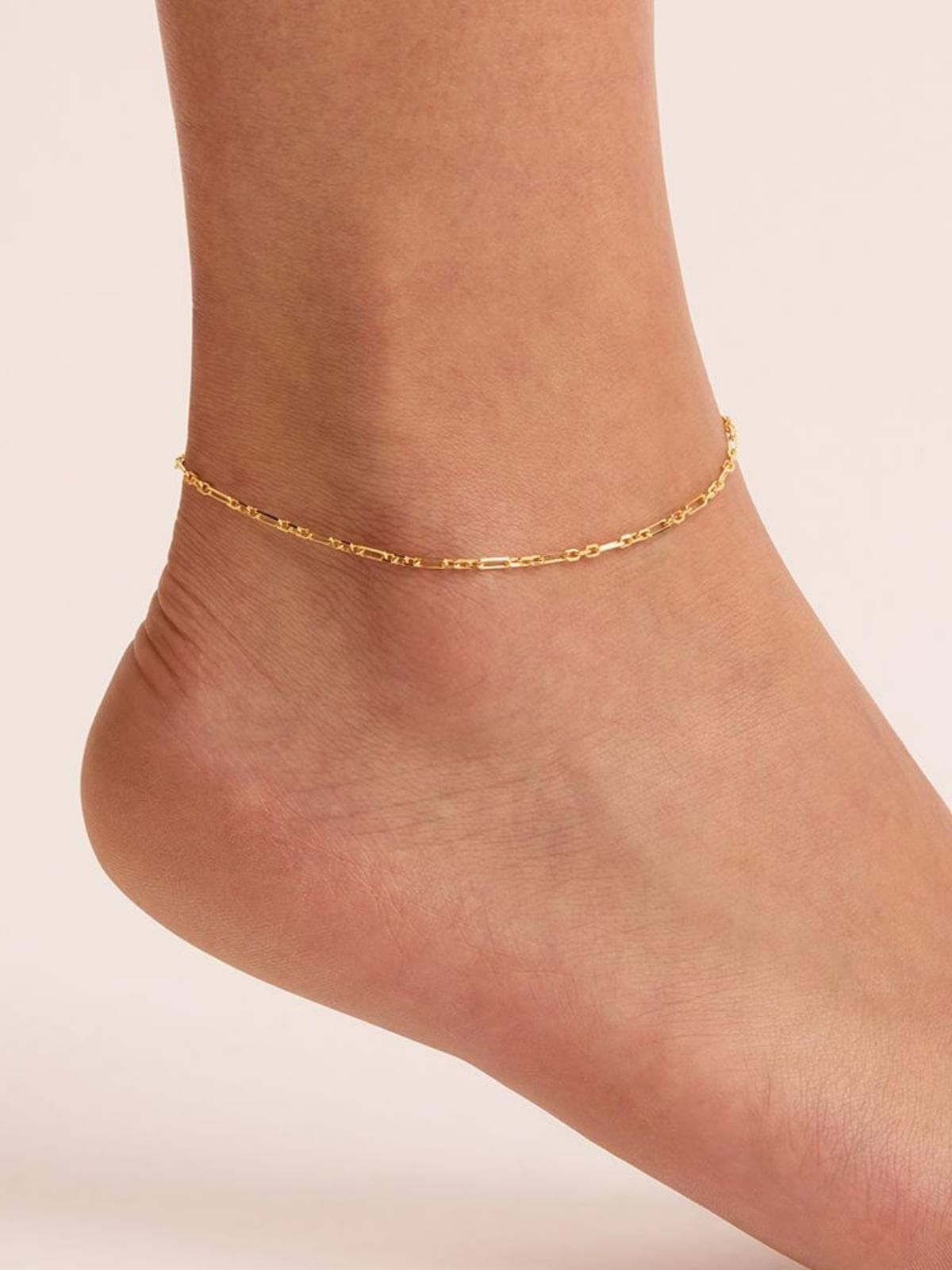 By Charlotte | Mixed Link Chain Anklet - Gold | Perlu