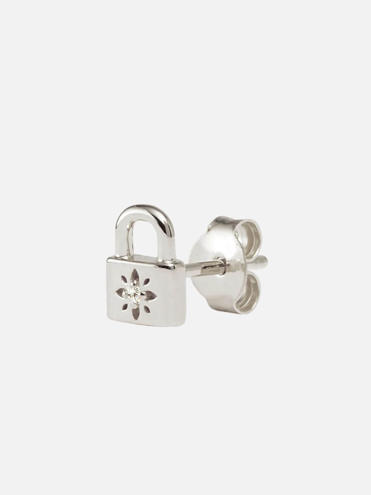 Sterling Silver Crystal Lotus Padlock Stud Earrings