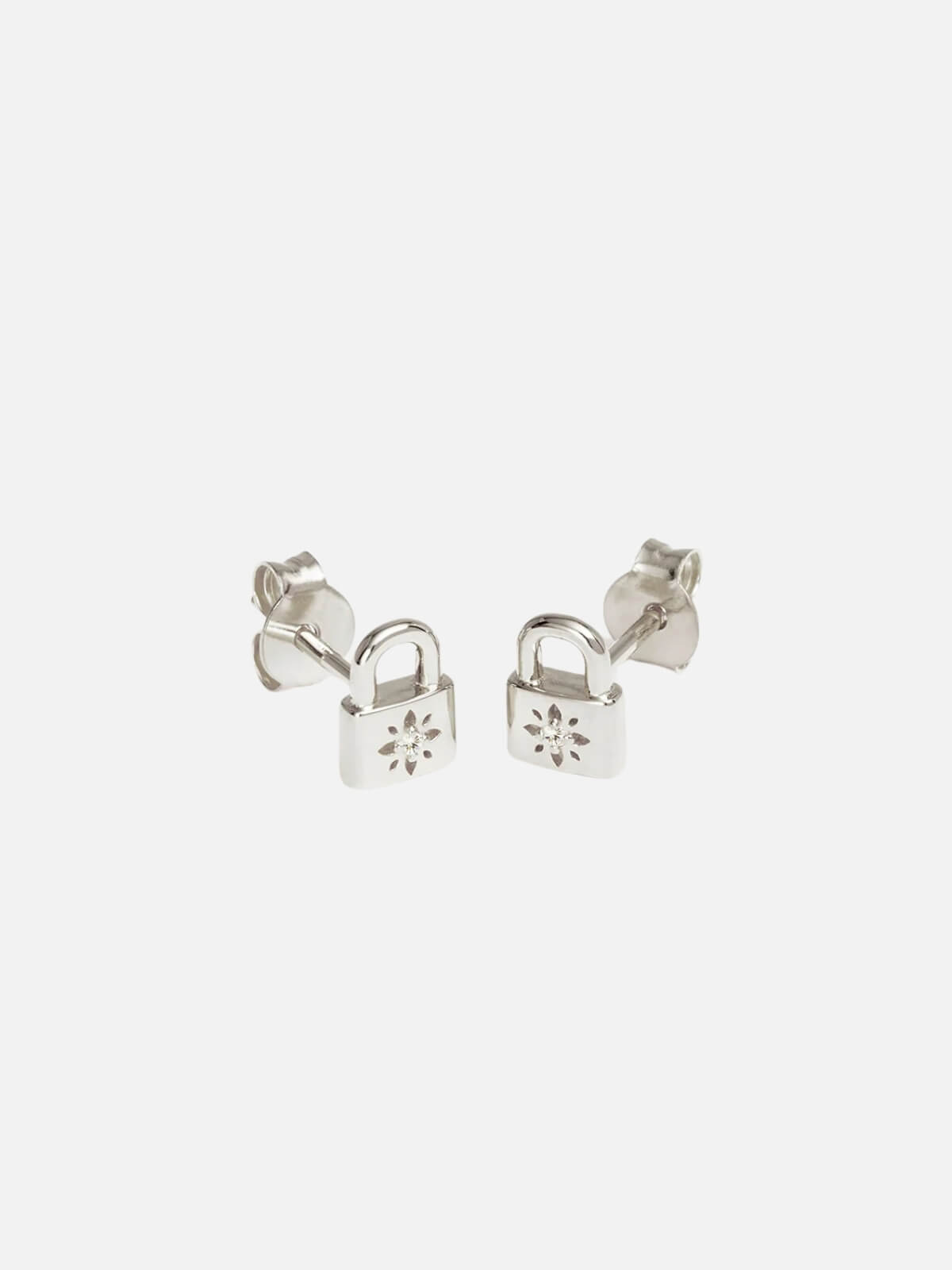 Sterling Silver Crystal Lotus Padlock Stud Earrings