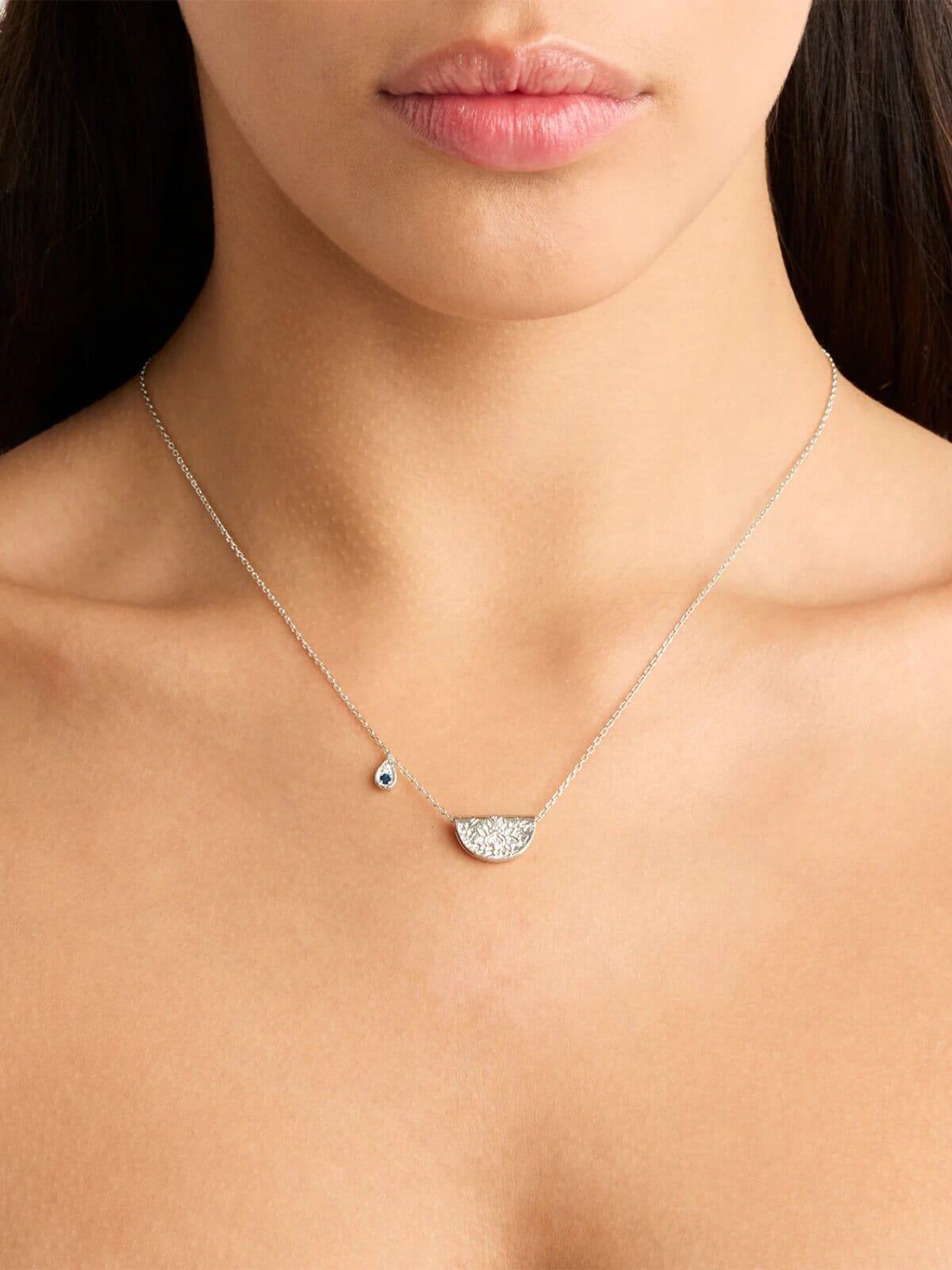 By Charlotte | Sterling Silver Lotus Birthstone Necklace - December | Blue Topaz | Perlu