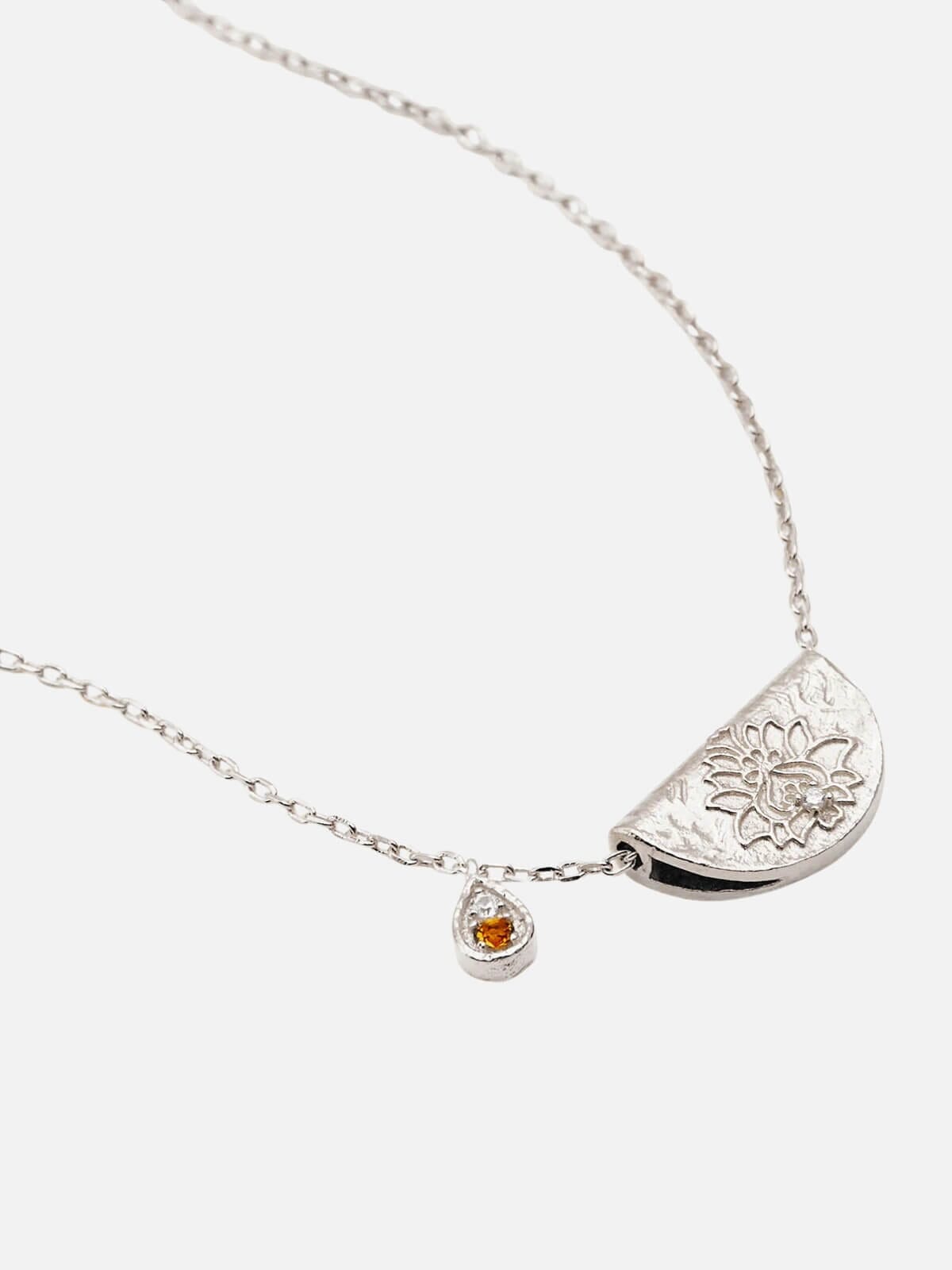 Sterling Silver Lotus Birthstone Necklace - November | Citrine Necklaces By Charlotte 