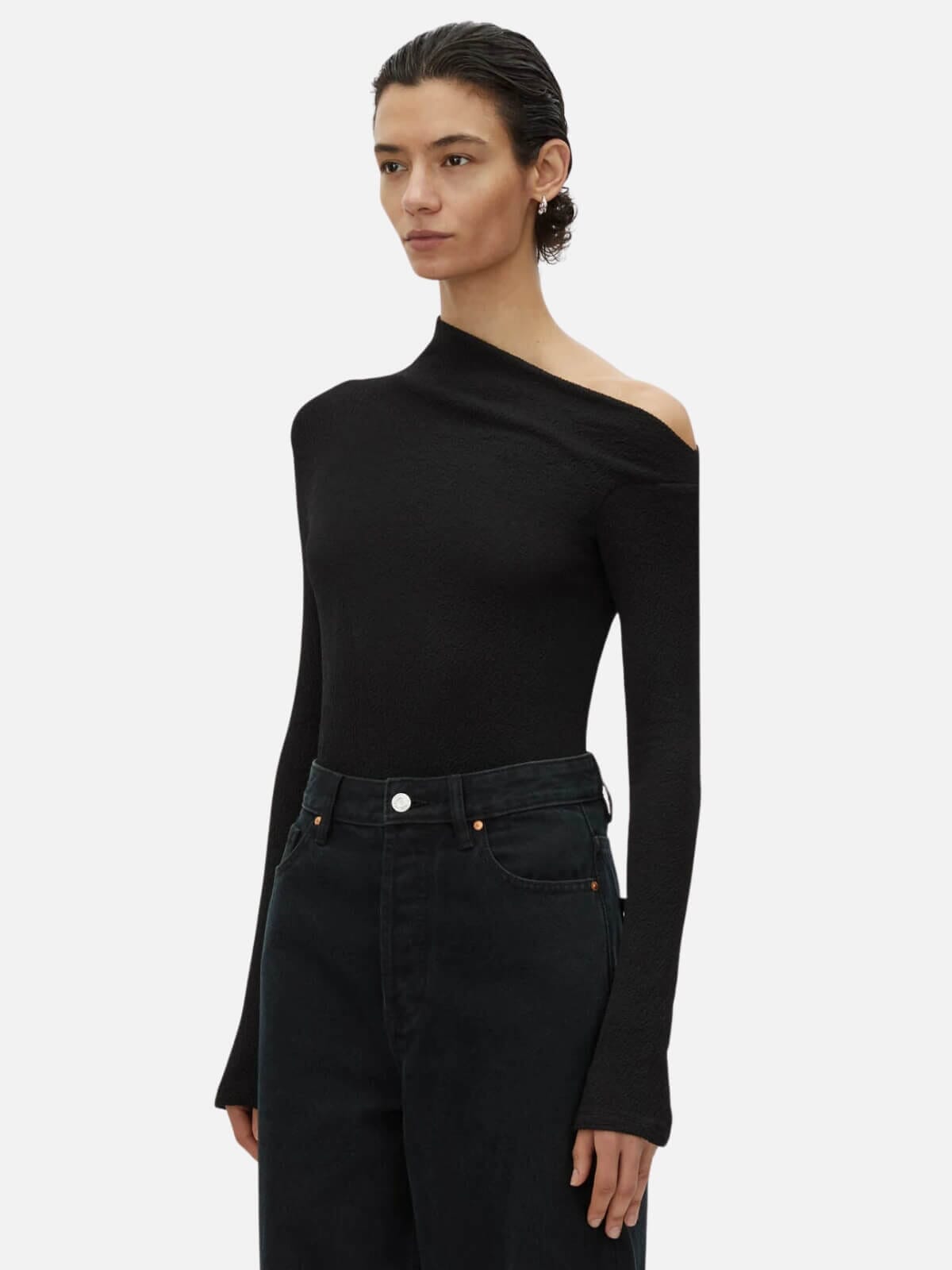 Cali Textured Long Sleeve Top - Black Tops Camilla and Marc 