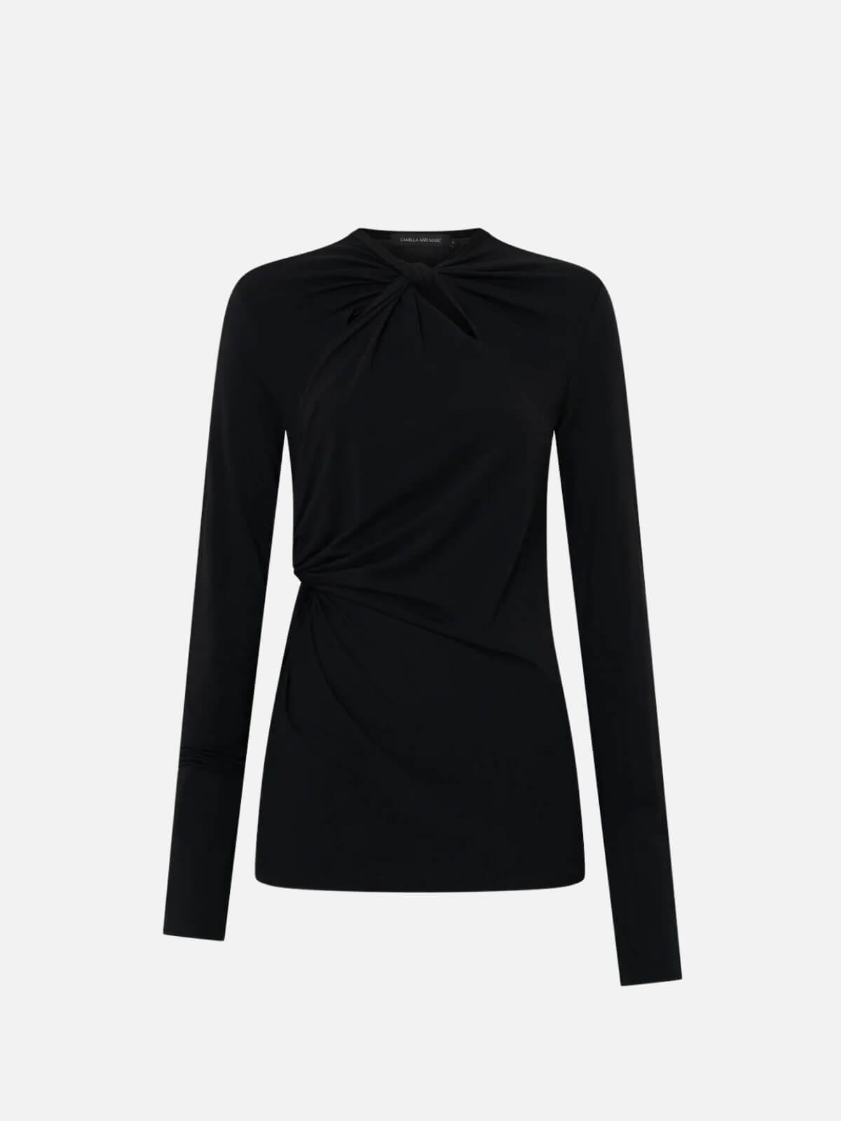 Felton Knot Long Sleeve Tee - Black Tops Camilla and Marc 