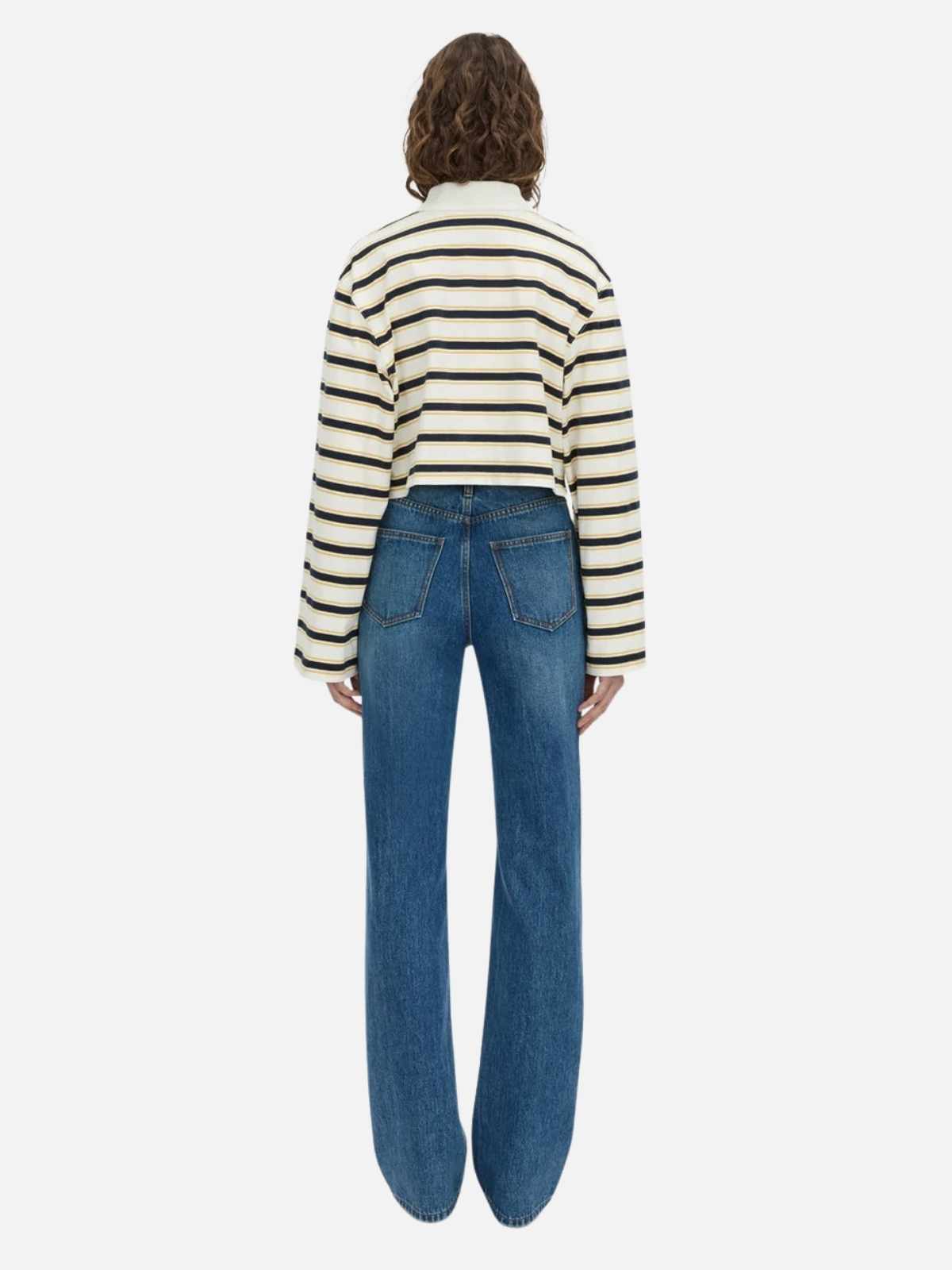Liat Stripe Crop Polo Top - Soft White Stripe