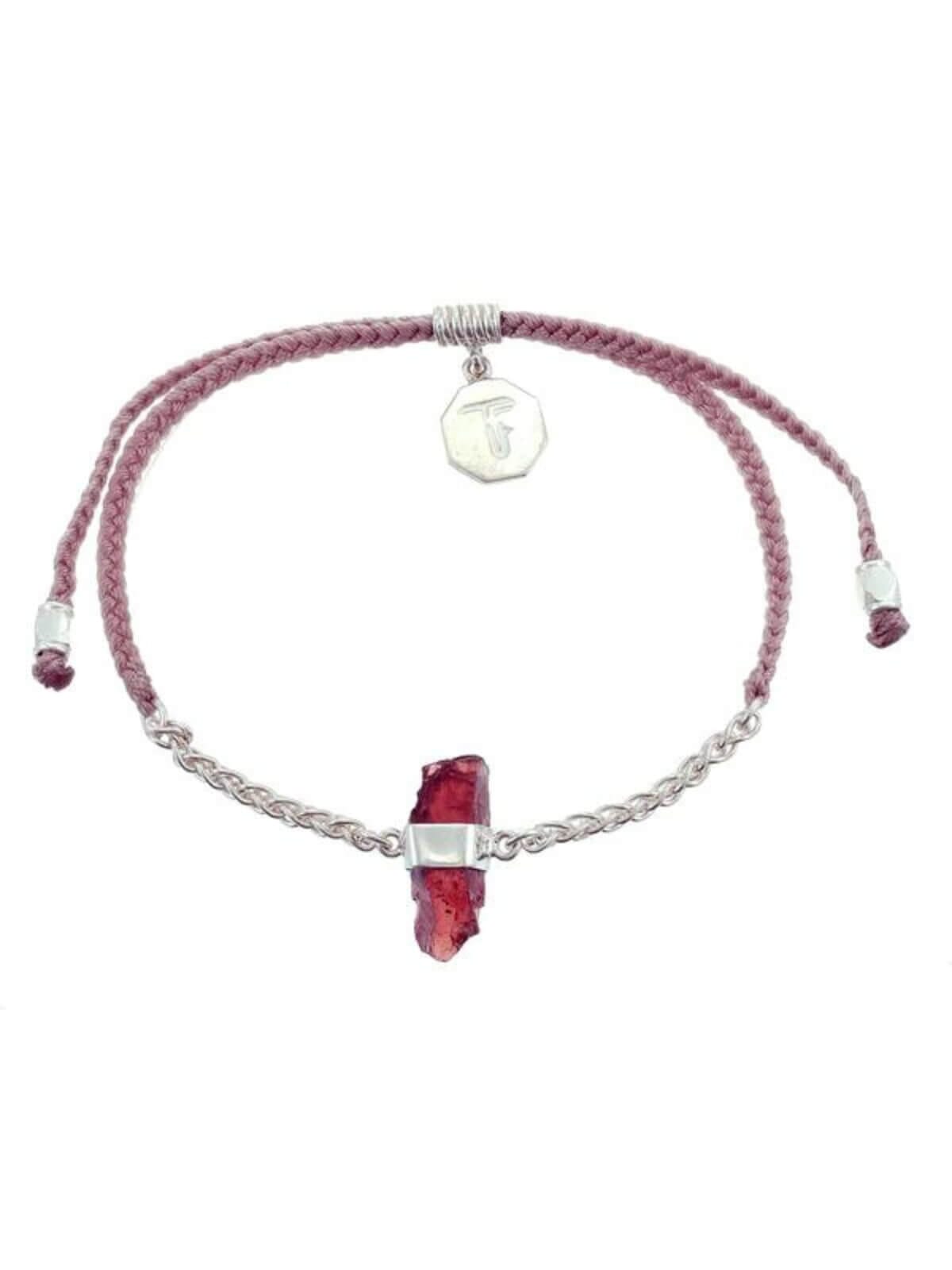 Chain And Cord Crystal Bracelet | Silver - Dusty Pink/Garnet