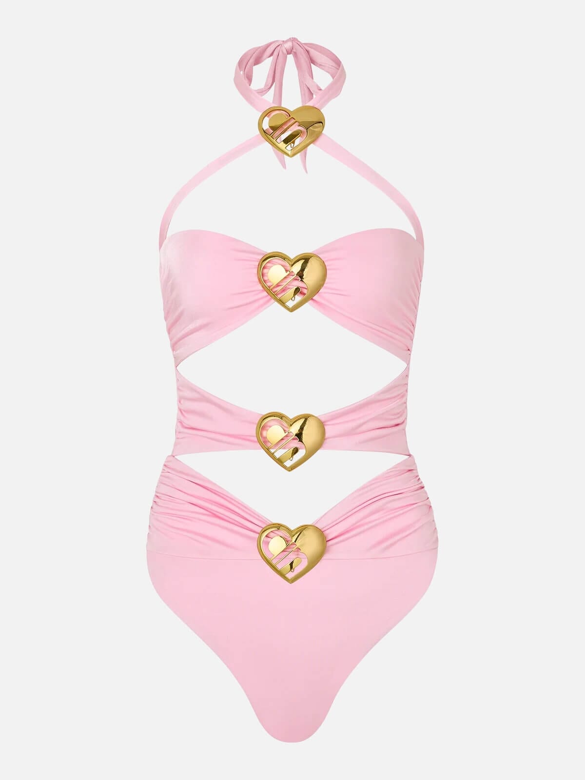 Diamond Heart Cut Out Swimsuit - Ballet Pink Swimwear Cin Cin 