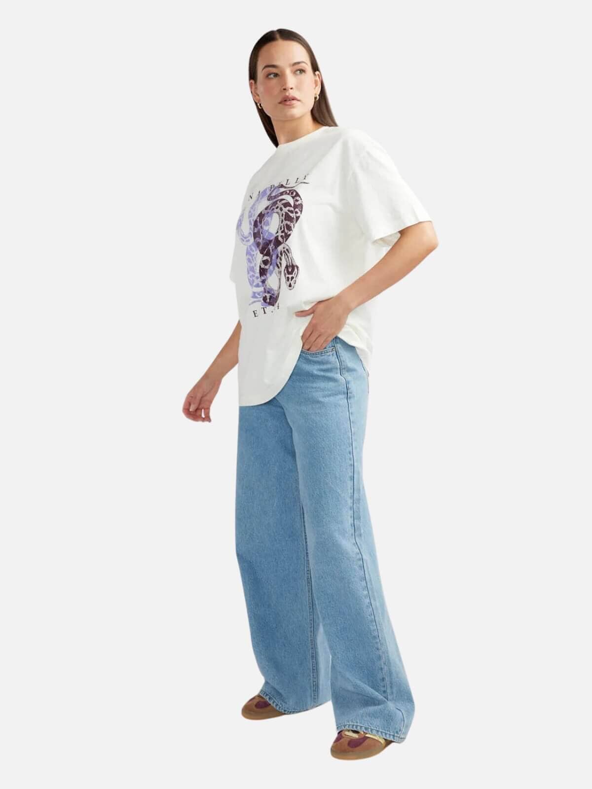 Dual Snakes Tee - Vintage White Tops Ena Pelly 
