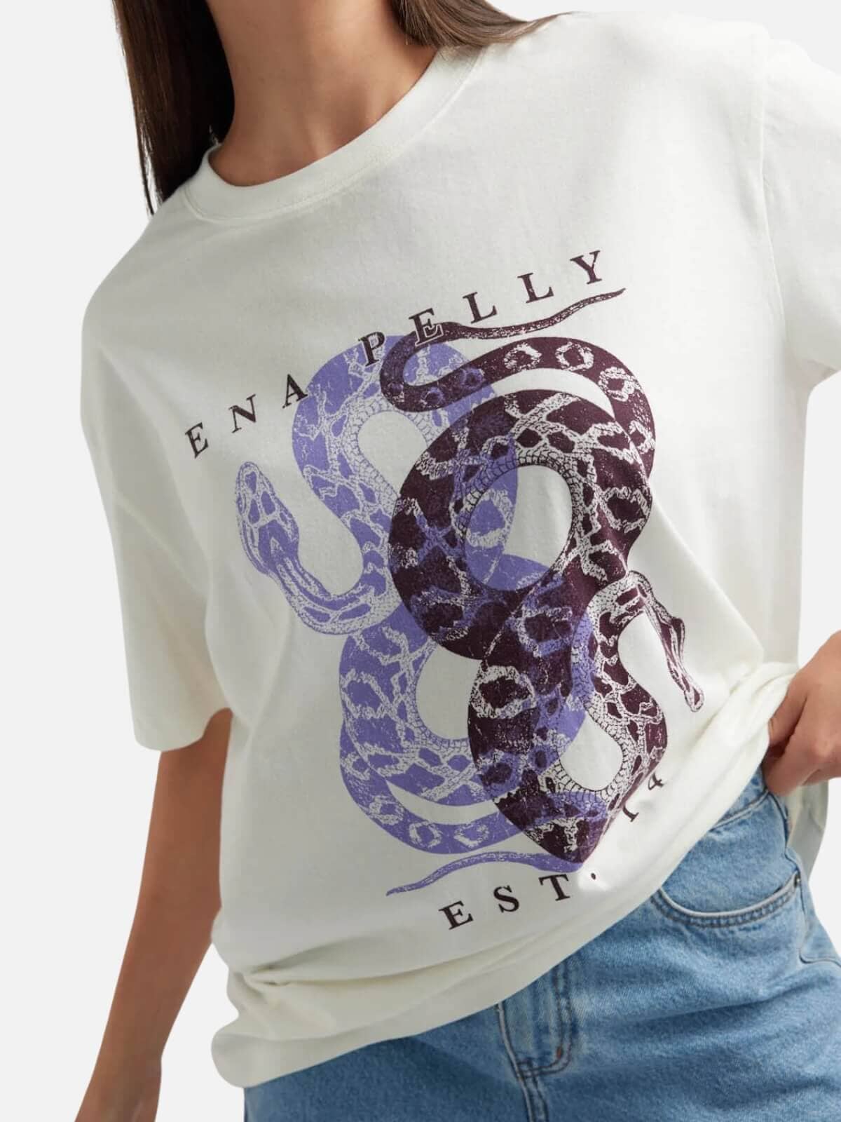 Dual Snakes Tee - Vintage White Tops Ena Pelly 