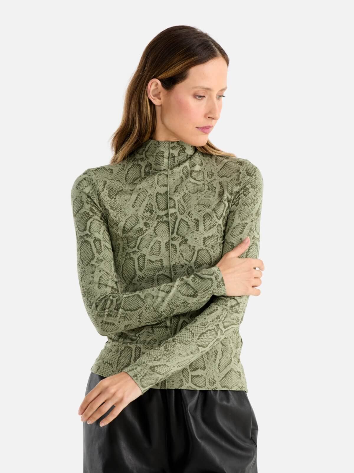 Sadie Long Sleeve Top - Green Snake Print Jumpers & Knitwear Ena Pelly 