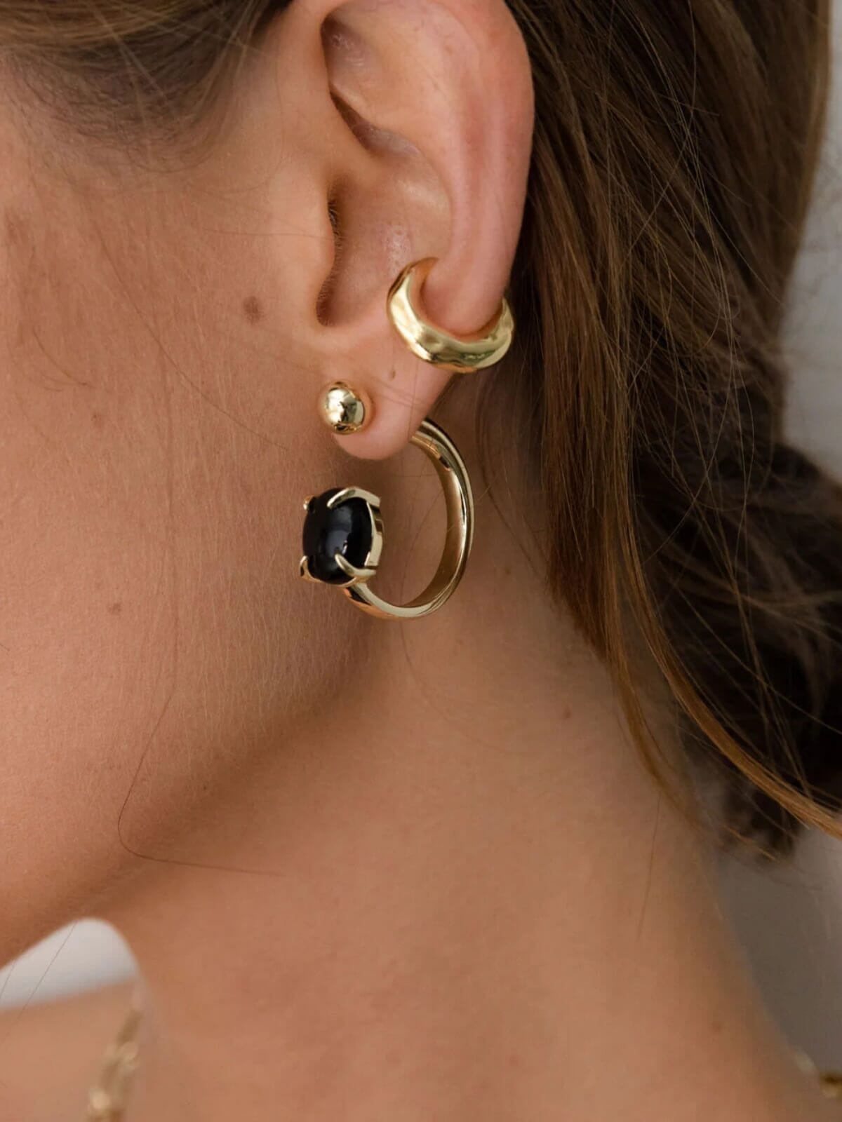 Accord Punk Earrings: Brass + 18K Gold Plating + Onyx Earrings F+H Jewellery 