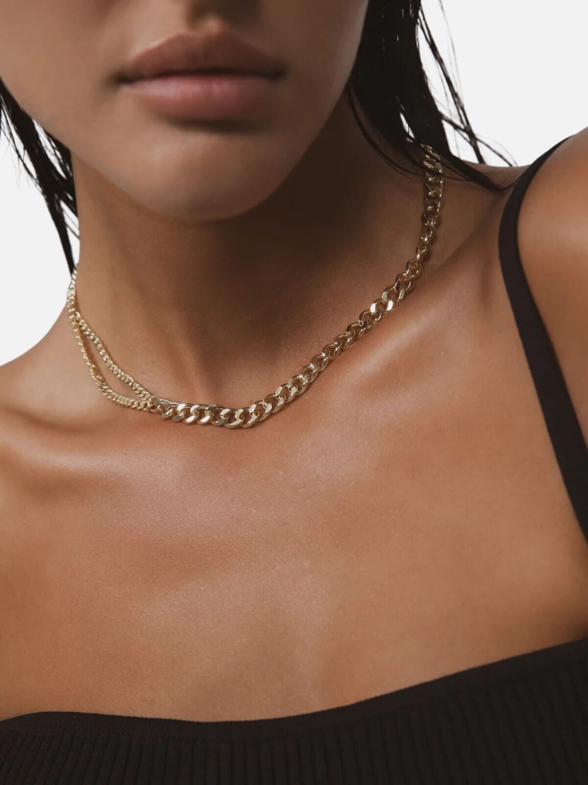 Amplify Double Curb Chain Choker: Brass + 18K Gold Necklaces F+H Jewellery 
