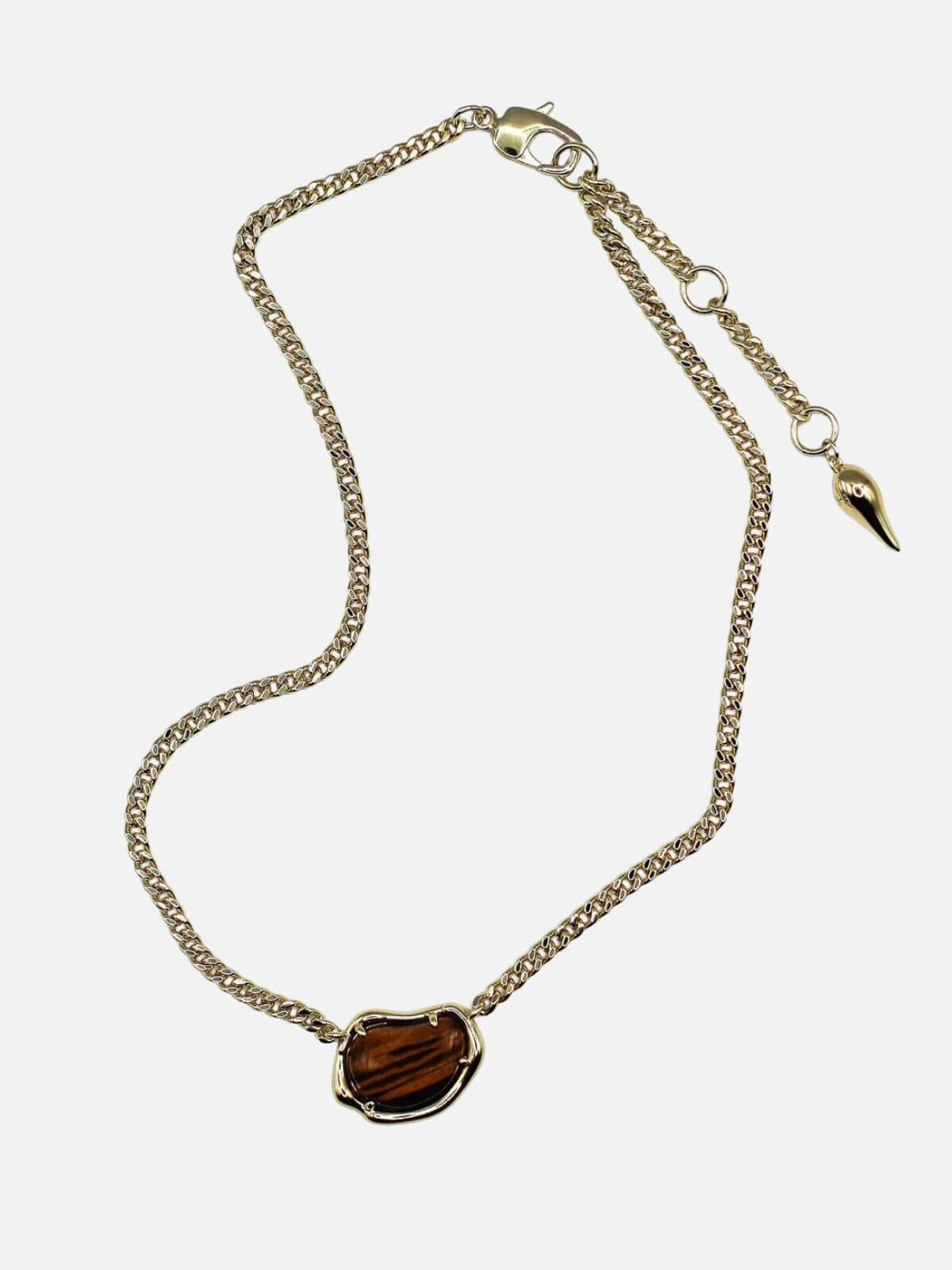Bean Gemstone Chain Choker: Tiger's Eye Earrings F+H Jewellery 