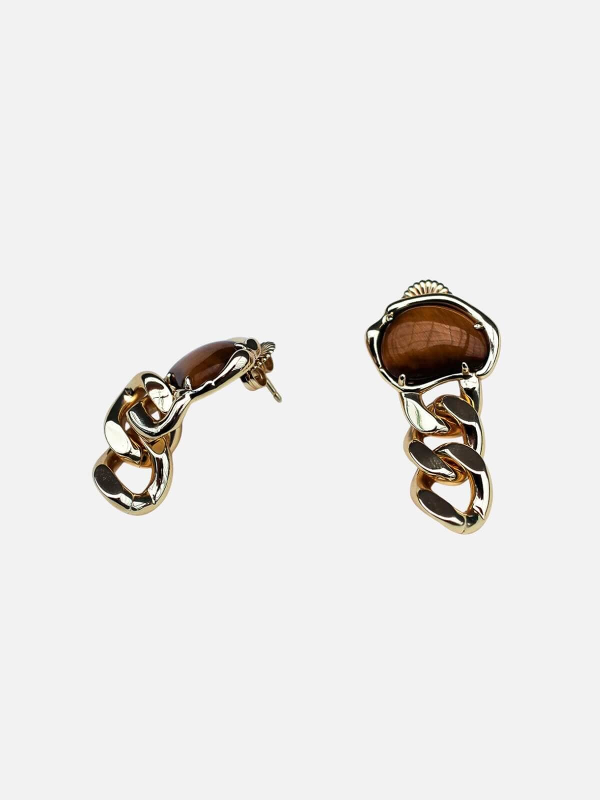 F+H | Bean Statement Chain Earrings - Tiger's Eye | Perlu