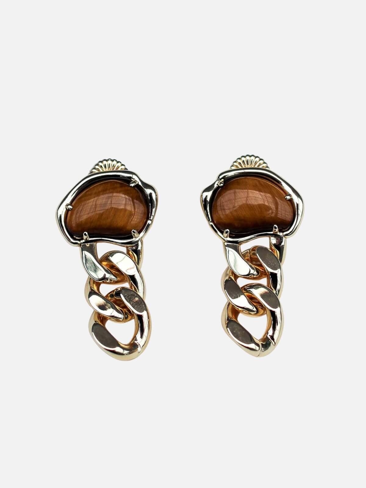 F+H | Bean Statement Chain Earrings - Tiger's Eye | Perlu