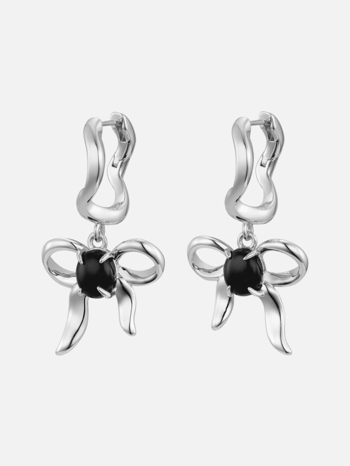 F+H | Bow Charm Earrings: Sterling Silver + Onyx | Perlu