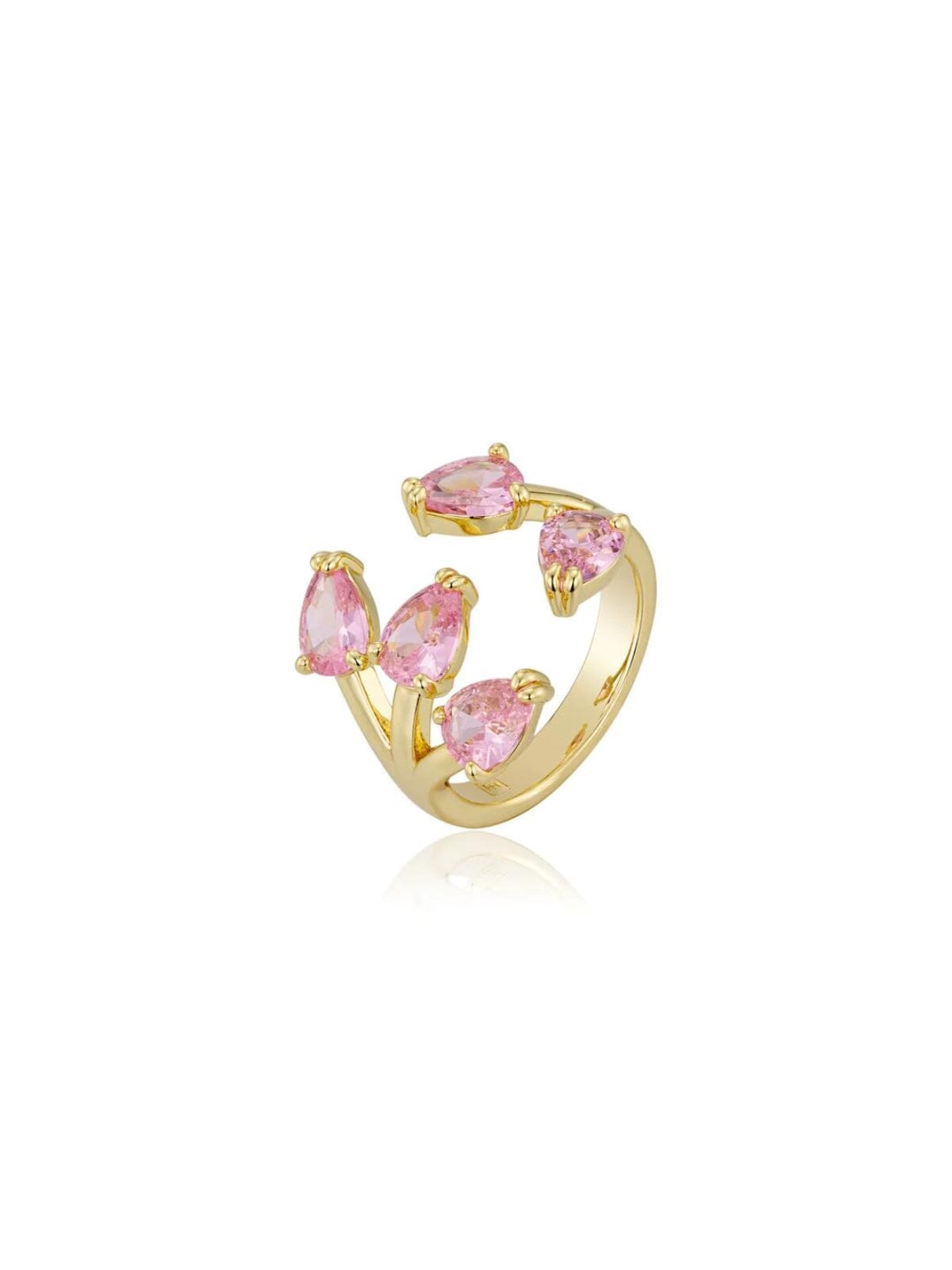 F+H | Crisis Teardrop Gemstone Ring: Brass + 18K Gold + Pink Corundum | Perlu