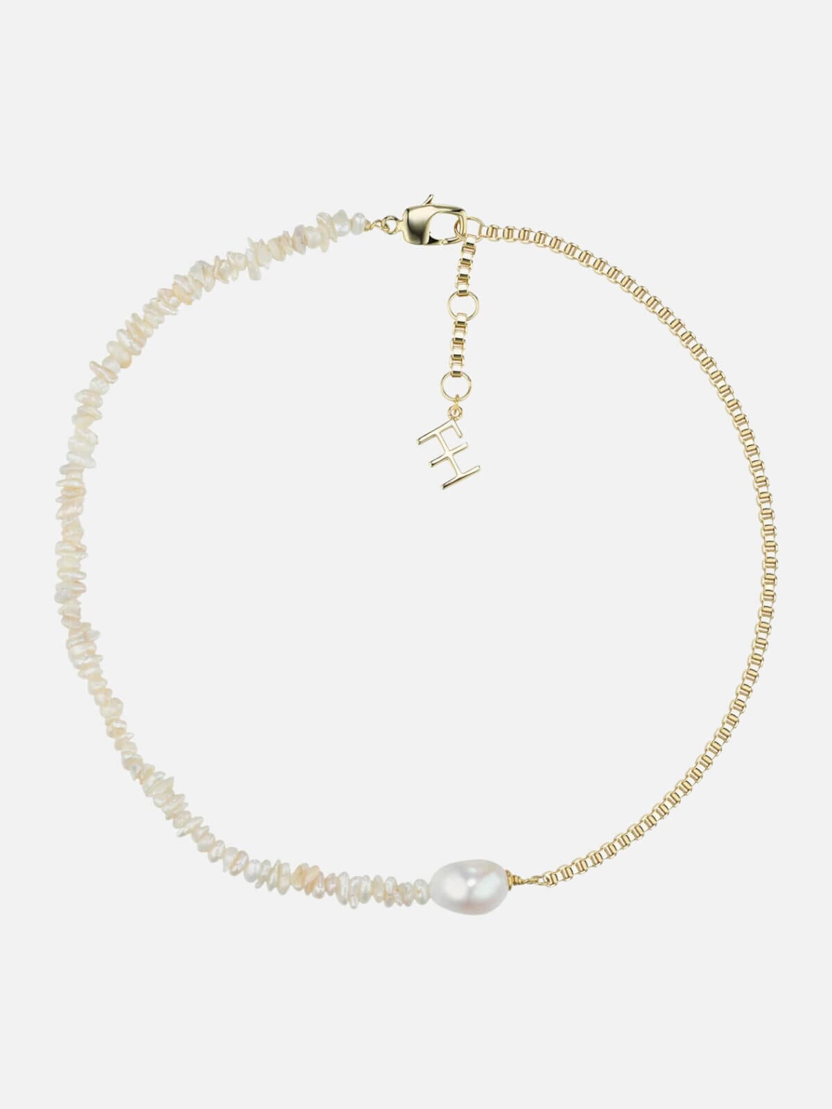 F+H | Currents Pearl Choker: Brass + 18K Gold Plating + Freshwater Pearl | Perlu